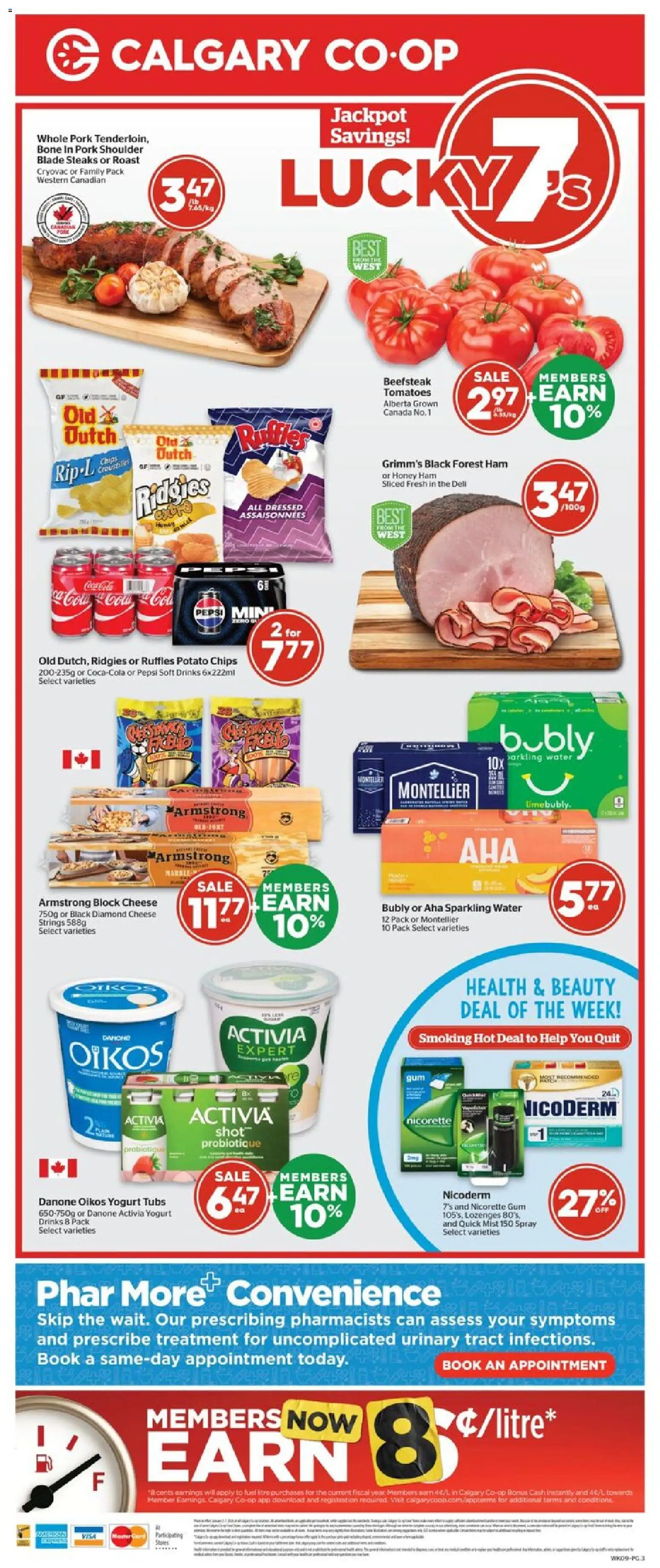Calgary Co-op flyer valid from 02.01.2026 | Page: 3 | Products: Chips, Yogurt, Ham, Tomatoes