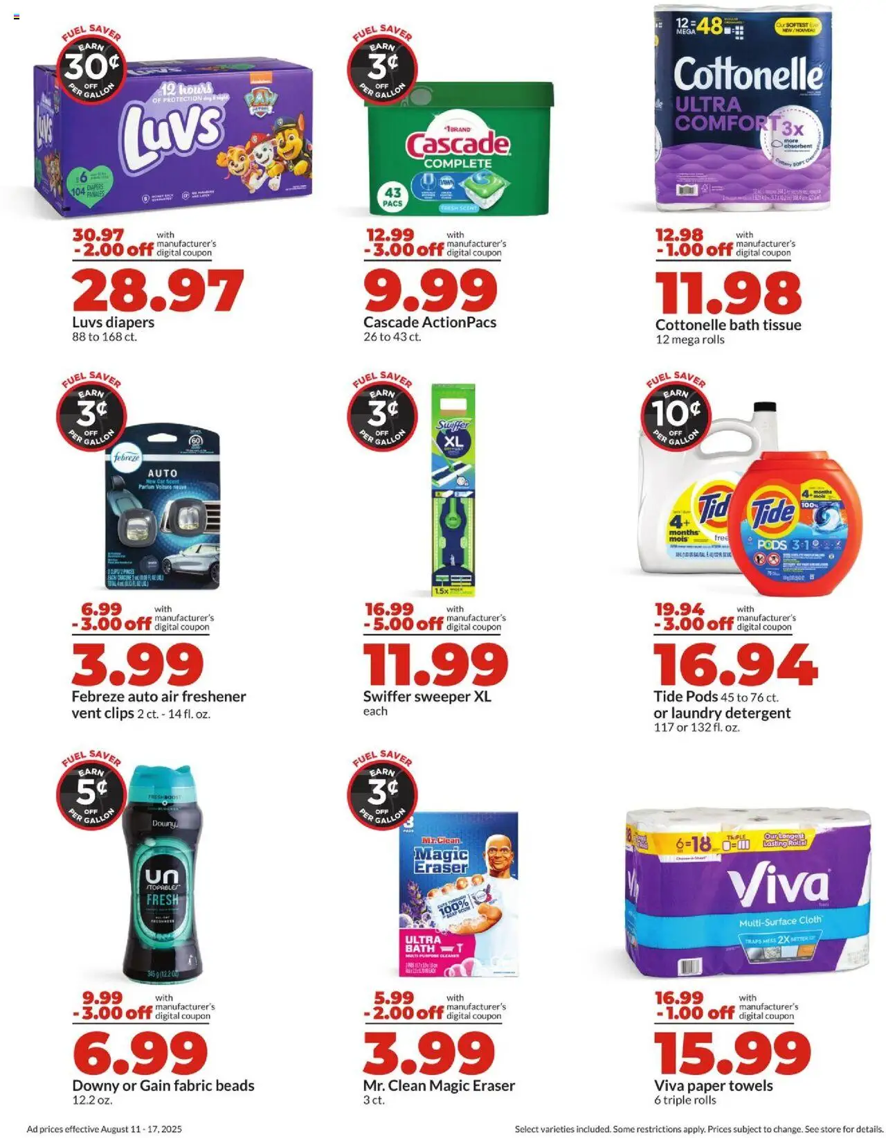 HyVee Weekly Ad - valid from 11.08.2025 | Page: 6 | Products: Eraser, Bath, Detergent