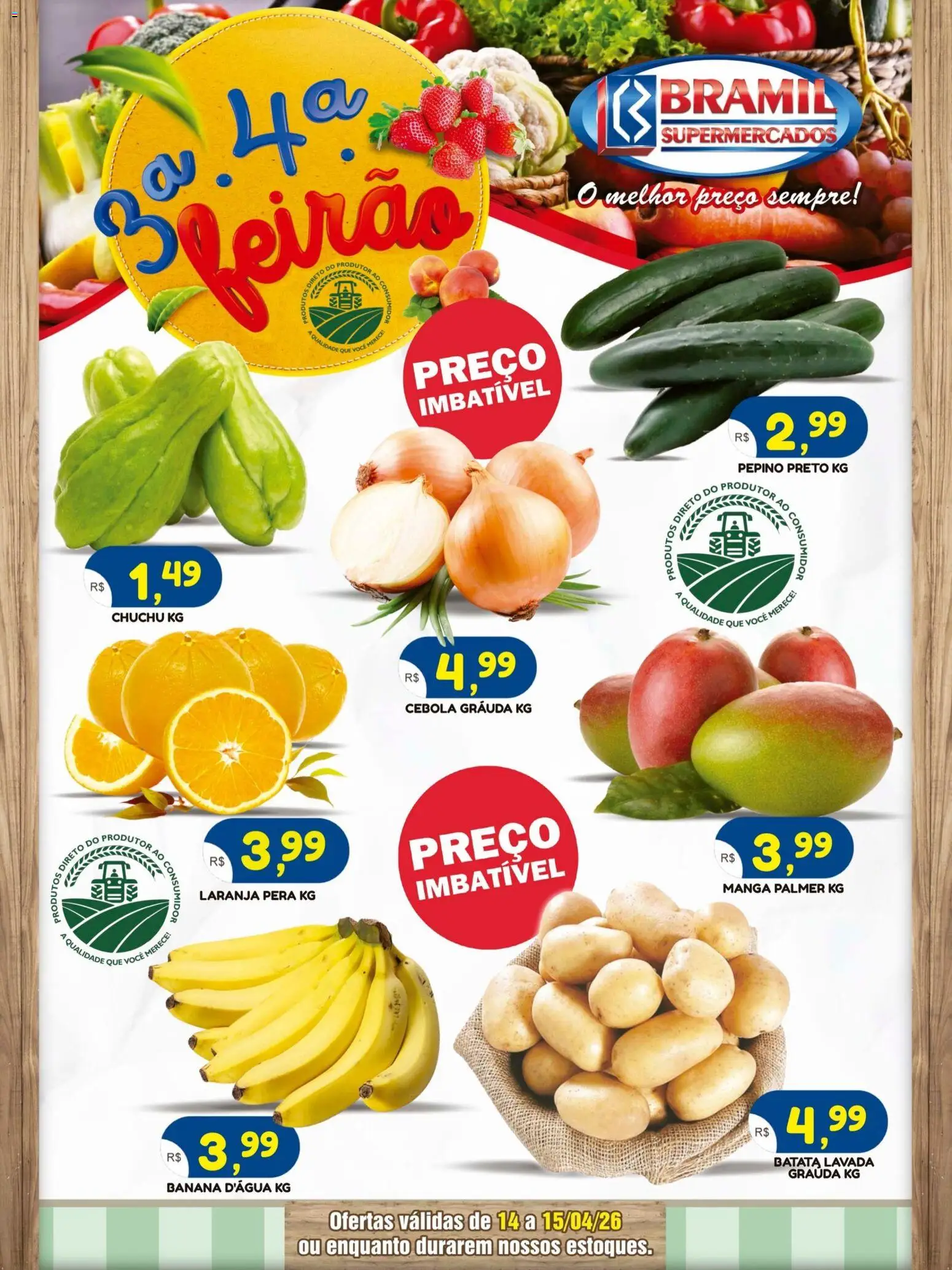Bramil Supermercados Folheto - válido de 14.04.2026 | Página: 1 | Produtos: Pera, Chuchu, Cebola, Batata