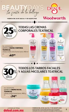 Nuevas ofertas de Del Sol y Woolworth válidas en toda la República Mexicana desde el 24.07.2025. ¡Encuentra las mejores ofertas en Del Sol y Woolworth - La Fiesta de la Belleza - Pasillo Genomma Julio! | Página: 8