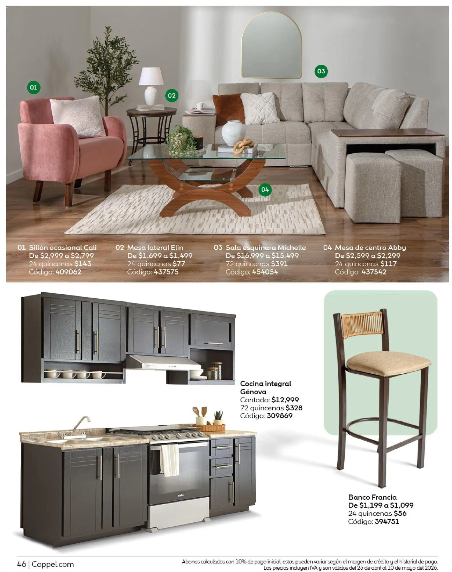 Nuevas ofertas de Coppel válidas en toda la República Mexicana desde el 25.04.2026. ¡Encuentra las mejores ofertas en Coppel catálogo Los regalos que mamá siempre quiere! | Página: 46 | Productos: Sillón, Banco, Mesa de centro, Mesa