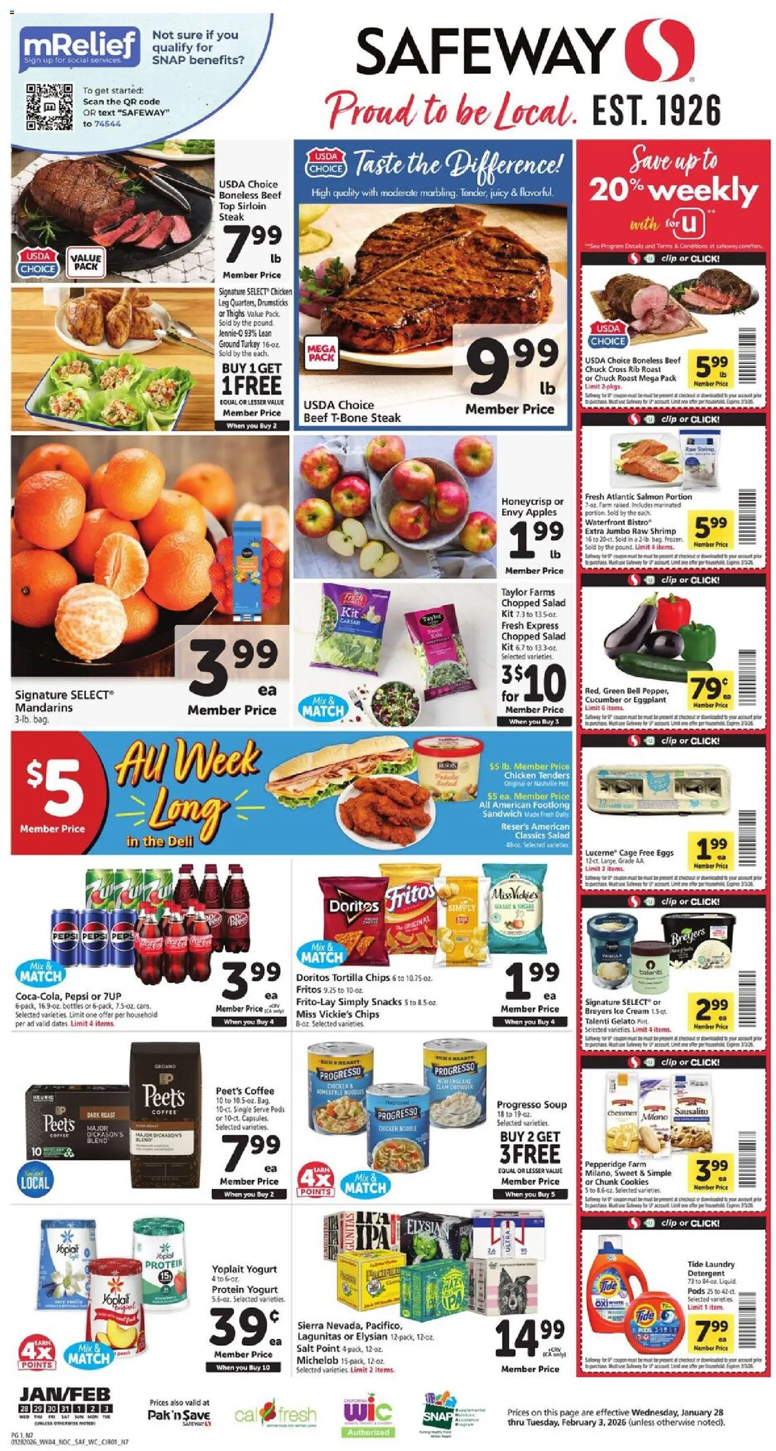Safeway Weekly Ad - valid from 28.01.2026 | Page: 1 | Products: Mandarins, Apples, Cookies, Salad