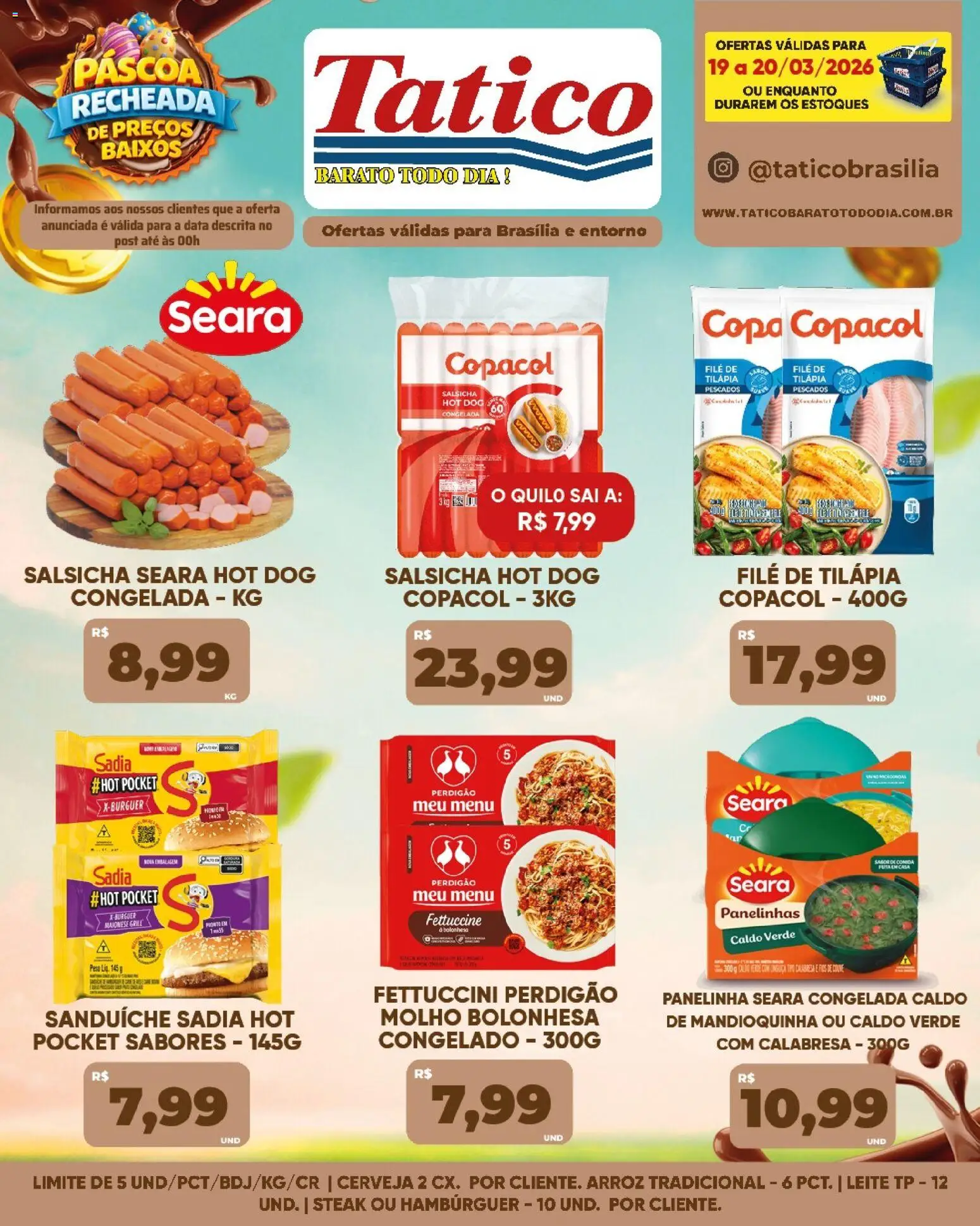Tatico Folheto - válido de 19.03.2026 | Página: 12 | Produtos: Salsicha, Leite, Tilápia, Arroz