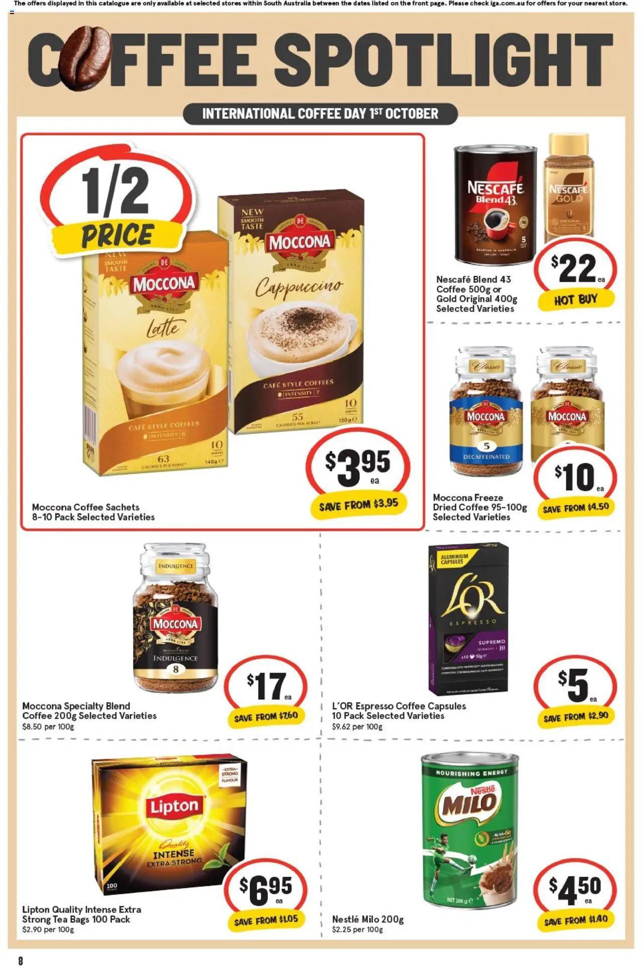 IGA catalogue - valid from 01.10.2025 | Page: 8 | Products: Coffee, Tea, Moccona, Nescafe