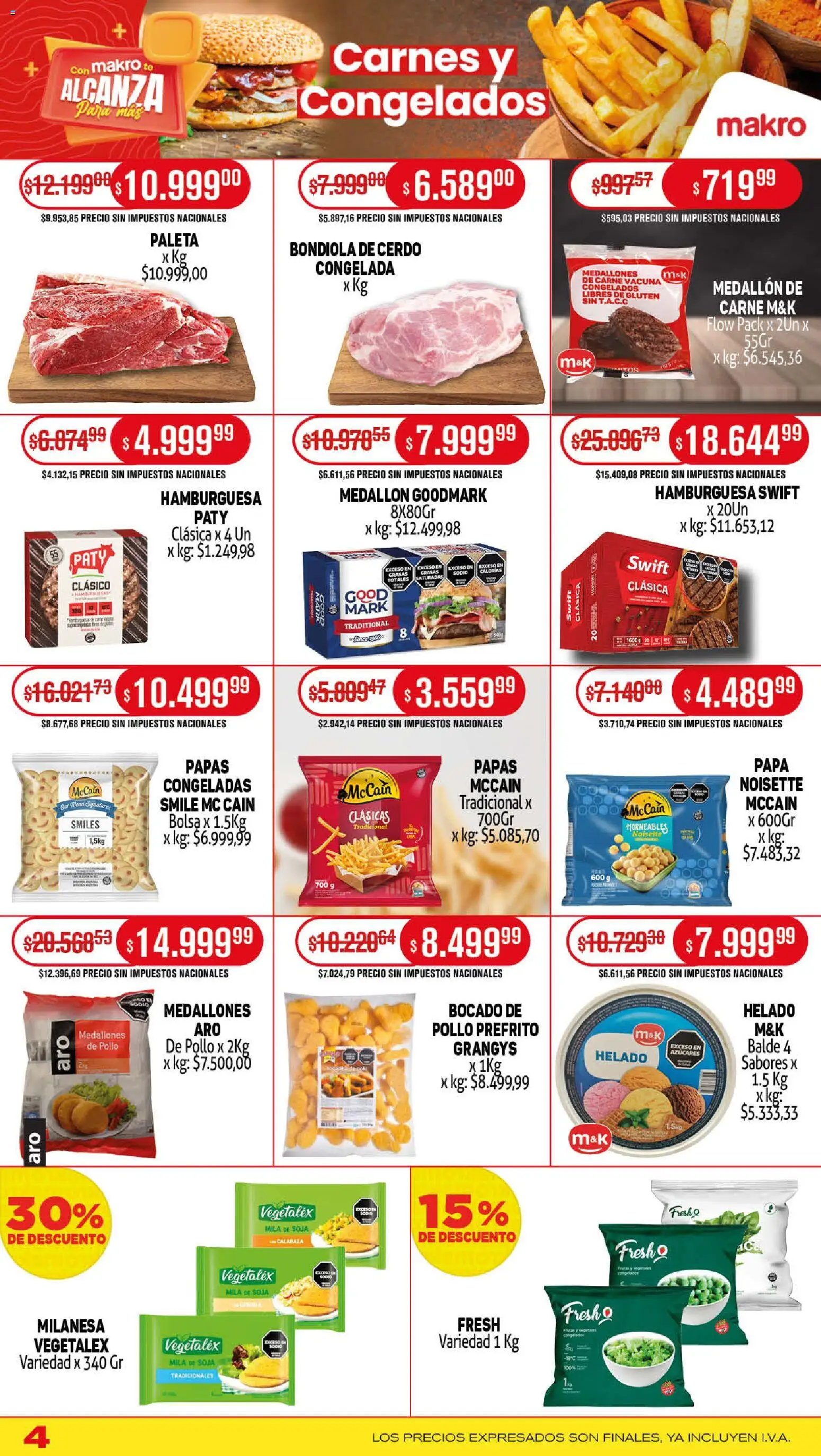 Makro ofertas │ válido desde el 13.11.2025 | Página: 4 | Productos: Helado, Milanesa, Papa, Paleta