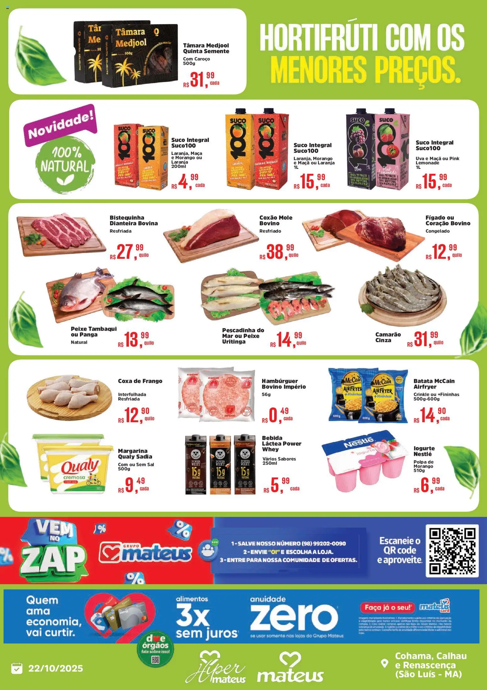 Mateus Folheto - válido de 22.10.2025 | Página: 2 | Produtos: Camarão, Faca, Suco, Frango