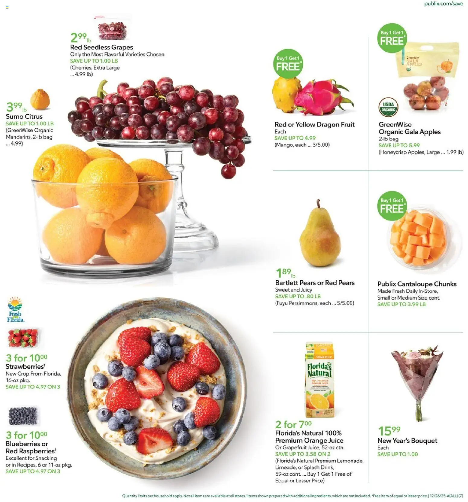 Publix Weekly Ad - valid from 26.12.2025 | Page: 7 | Products: Juice, Grapefruit, Grapes, Blueberries