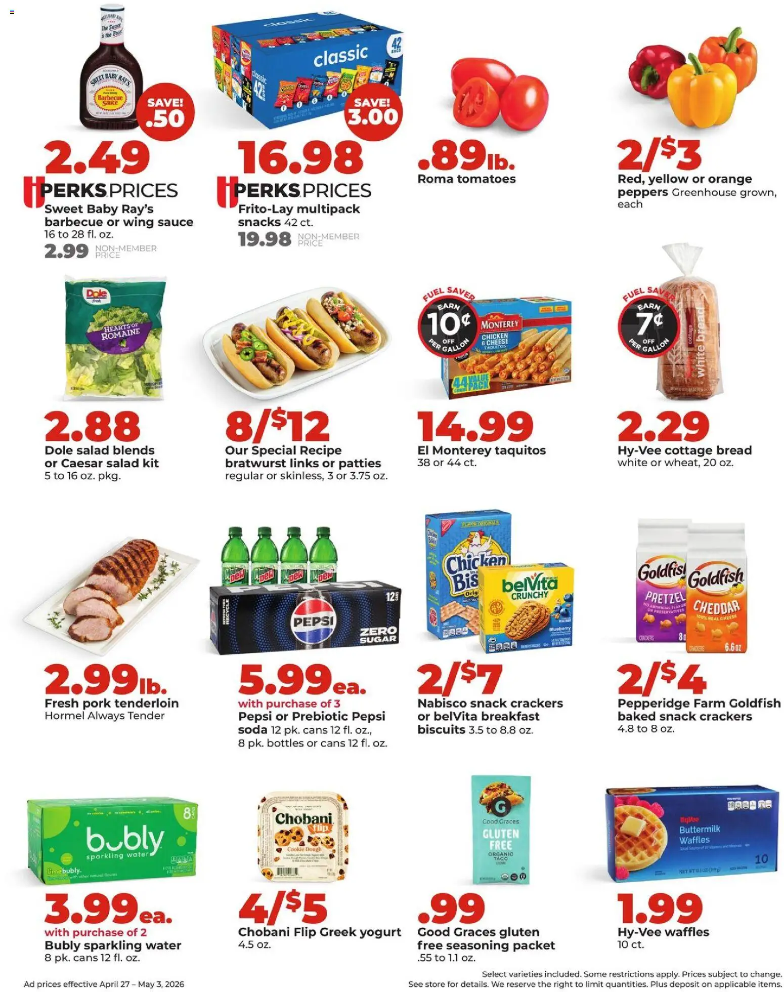 HyVee Weekly Ad - valid from 27.04.2026 | Page: 2 | Products: Yogurt, Salad, Water, Sugar