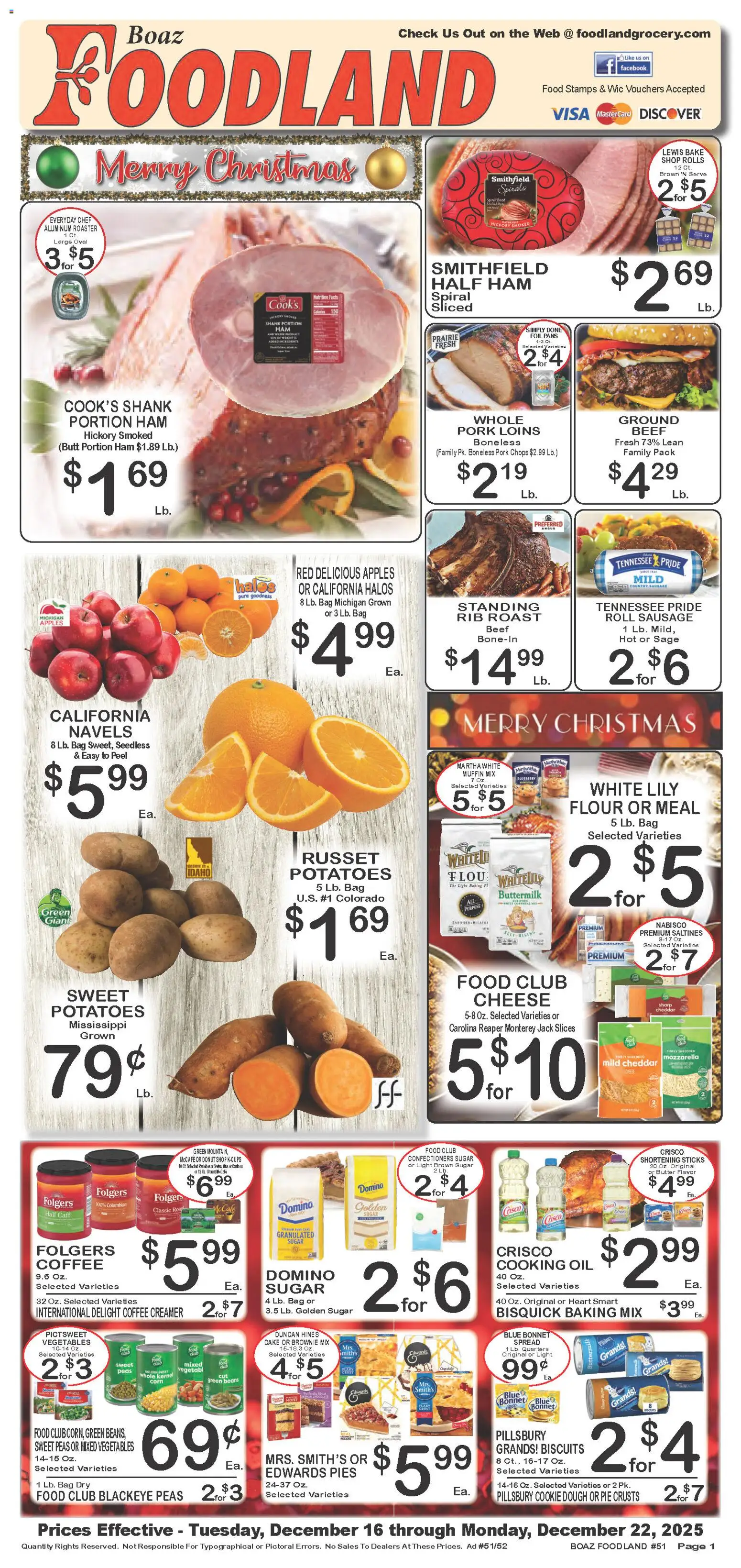 Foodland Weekly Ad - valid from 16.12.2025 | Page: 1 | Products: Corn, Pork, Muffin, Bag