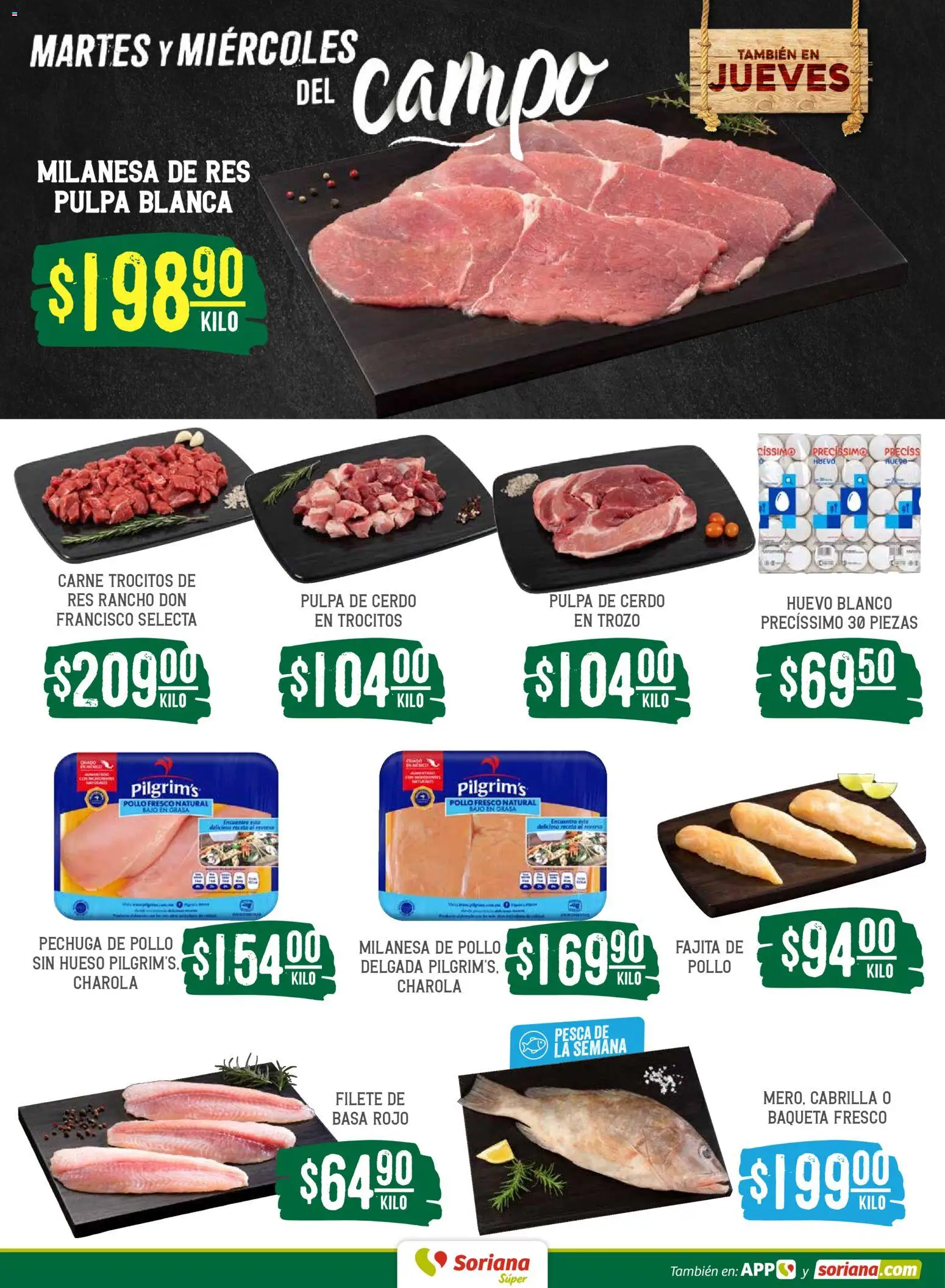 Nuevas ofertas de Soriana válidas en toda la República Mexicana desde el 14.04.2026. ¡Encuentra las mejores ofertas en Soriana Martes y Miércoles del Campo Súper: Saltillo y Torreón! | Página: 4 | Productos: Pollo, Milanesa, Huevo, Cerdo