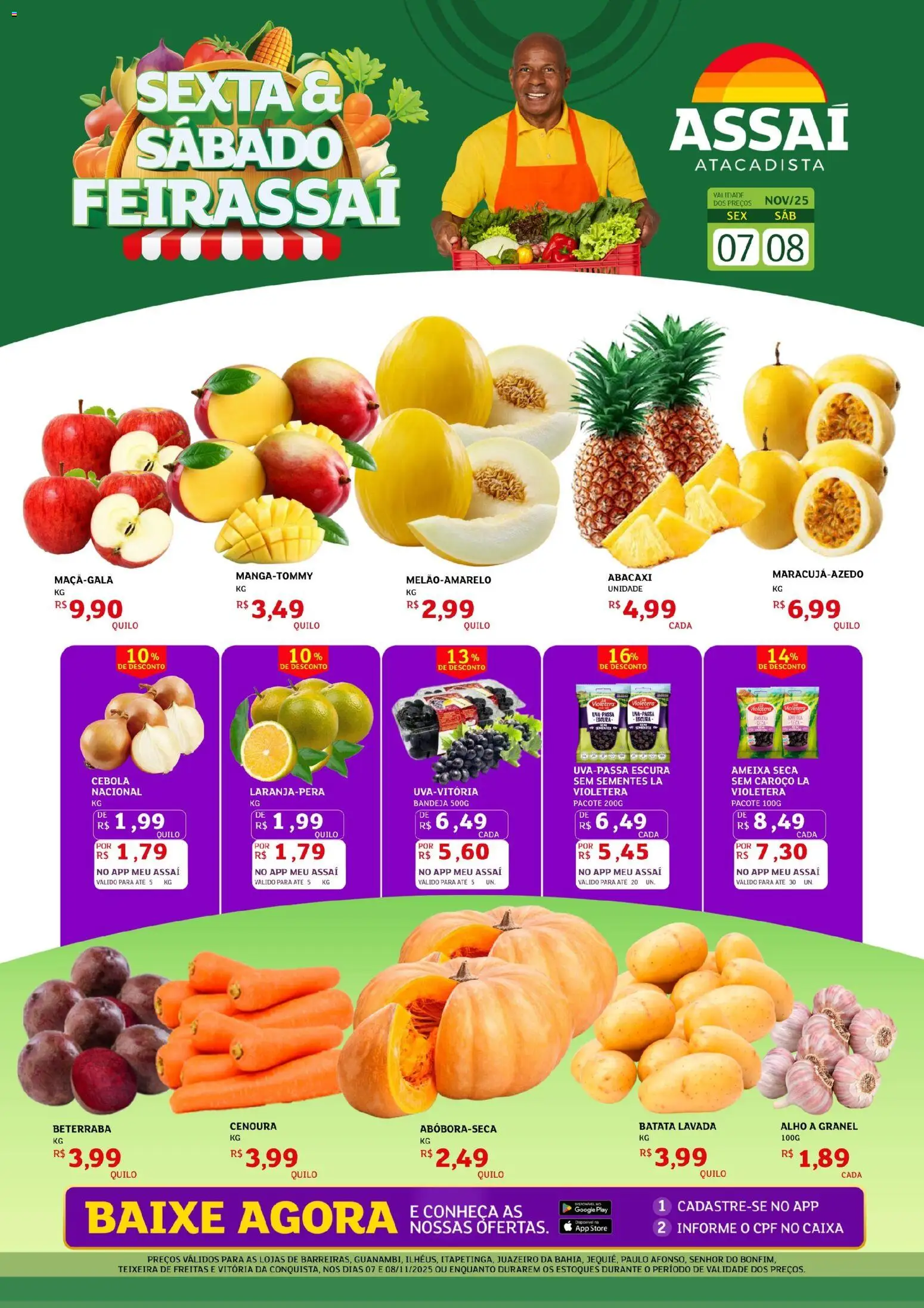 Assaí Atacadista Folheto - válido de 07.11.2025 | Página: 1 | Produtos: Alho, Abacaxi, Cenoura, Ameixa