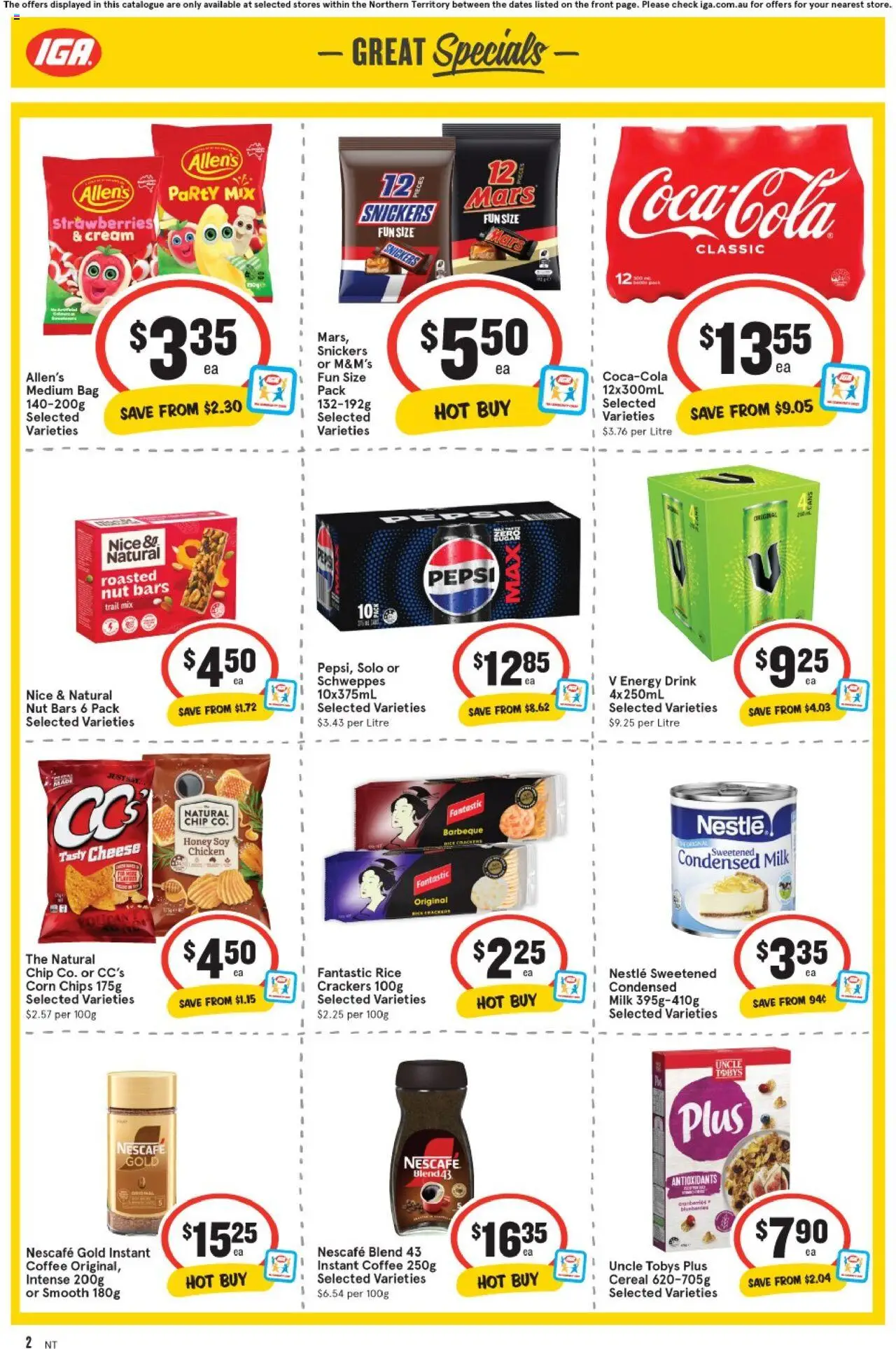 IGA catalogue - valid from 06.08.2025 | Page: 2 | Products: Milk, Chicken, Rice, Chips