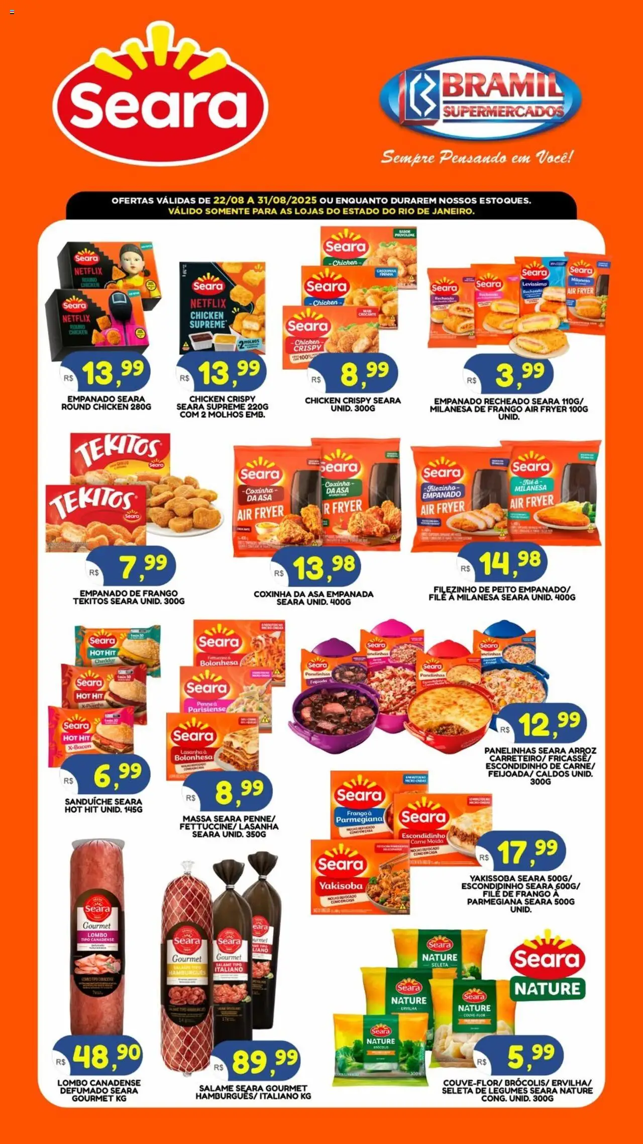 Bramil Supermercados Folheto - válido de 22.08.2025 | Página: 1 | Produtos: Filé de frango, Salame, Couve, Frango