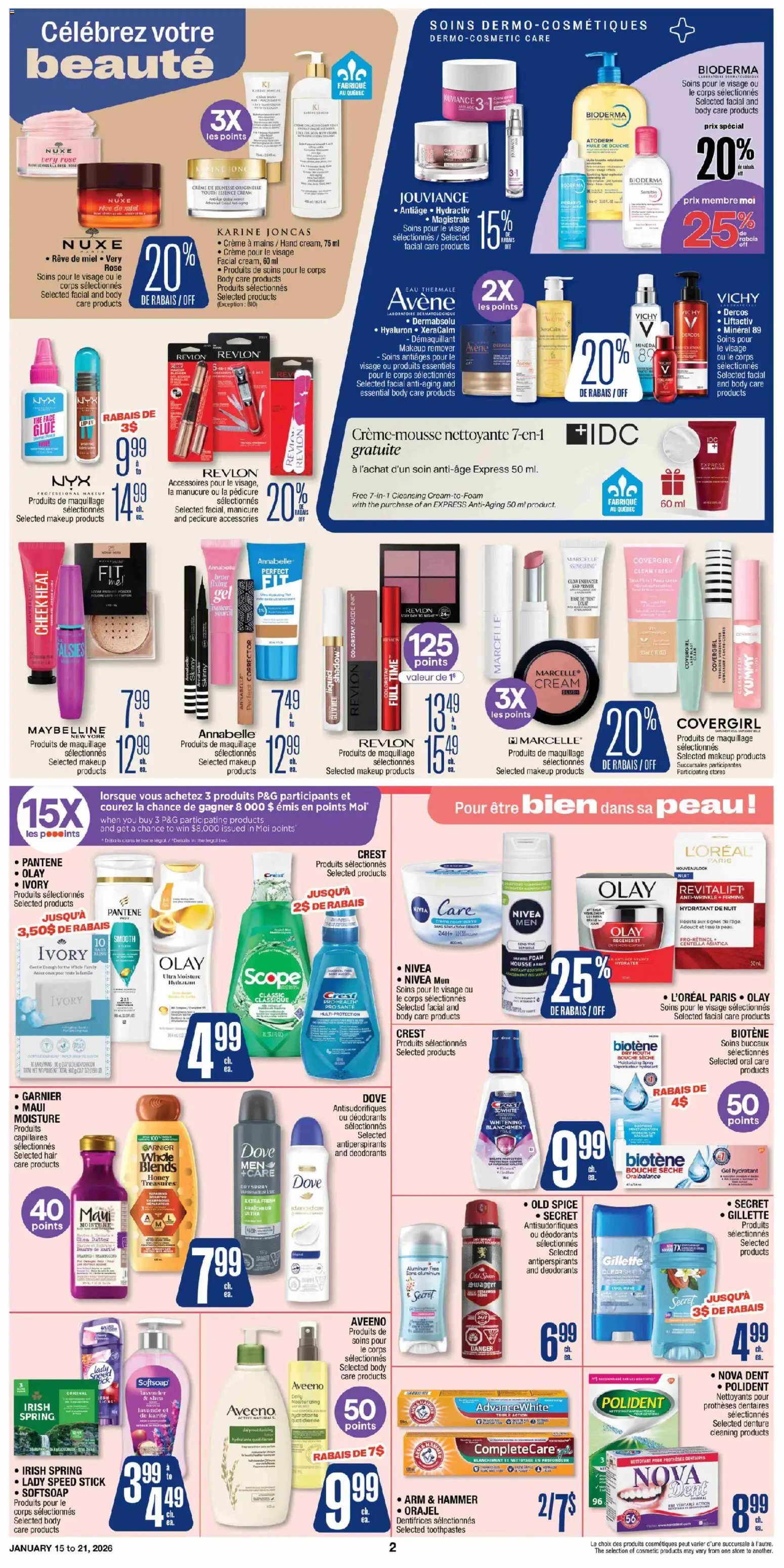 Jean Coutu flyer valid from 15.01.2026 | Page: 2 | Products: Concealer, Blush, Makeup remover, Shaving foam