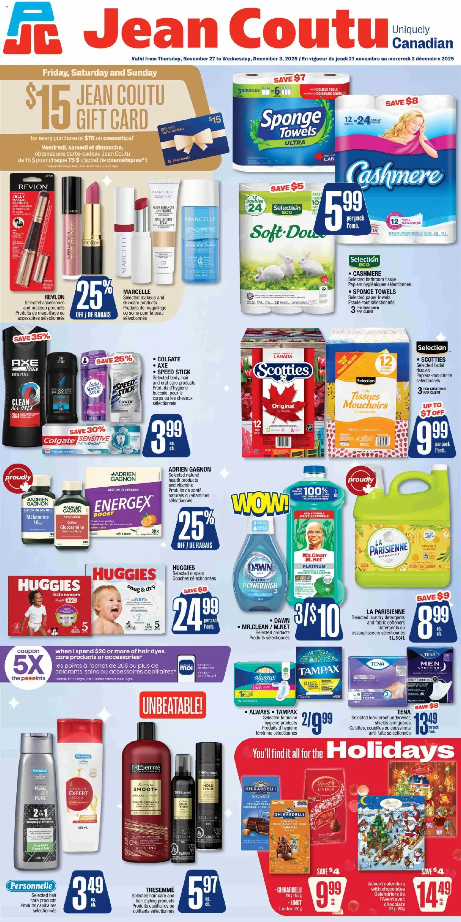 Jean Coutu flyer valid from 27.11.2025 | Page: 2 | Products: Sponge, Shampoo, Underwear