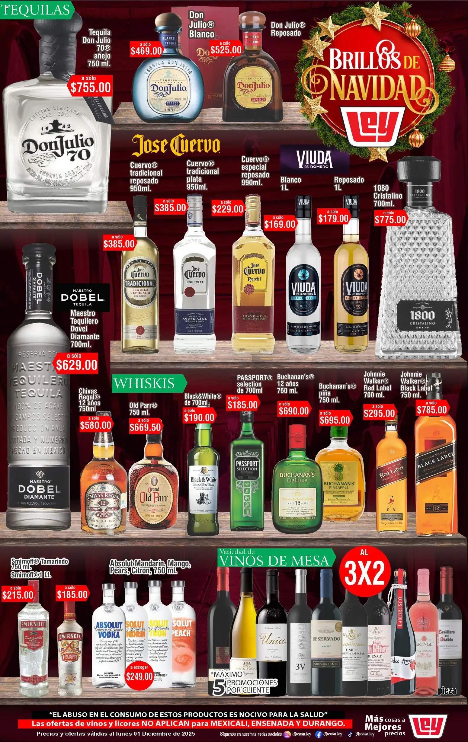 Nuevas ofertas de Casa Ley válidas en toda la República Mexicana desde el 29.11.2025. ¡Encuentra las mejores ofertas en Casa Ley folleto Ofertas! | Página: 1 | Productos: Piña, Tequila, Mesa, Vodka