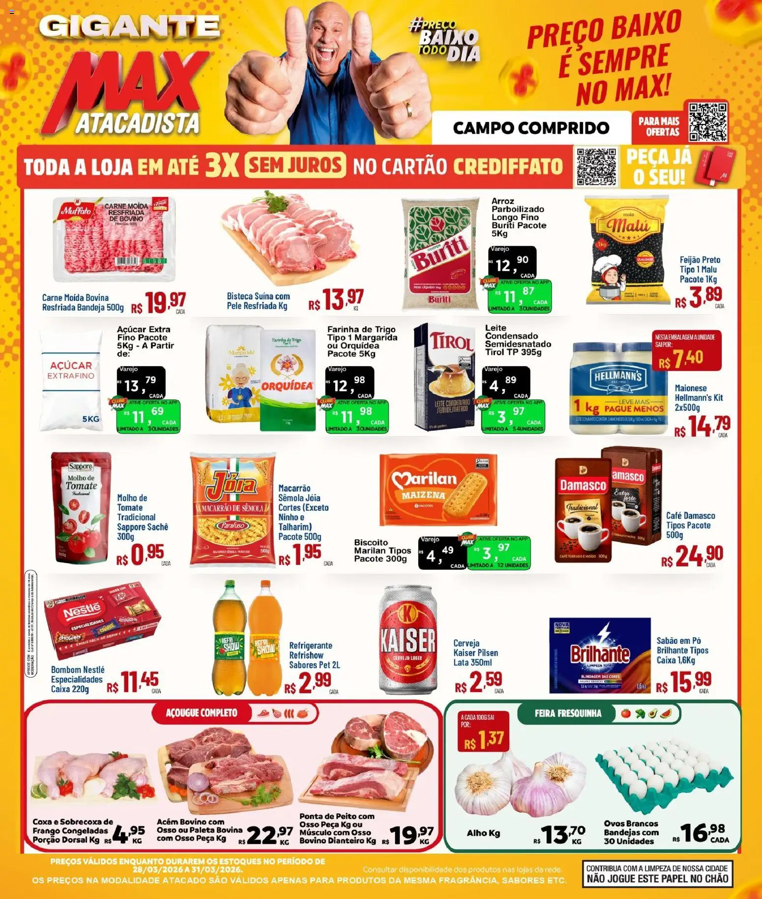 Max Atacadista Folheto - válido de 28.03.2026 | Página: 1 | Produtos: Talharim, Feijão, Arroz, Carne moída