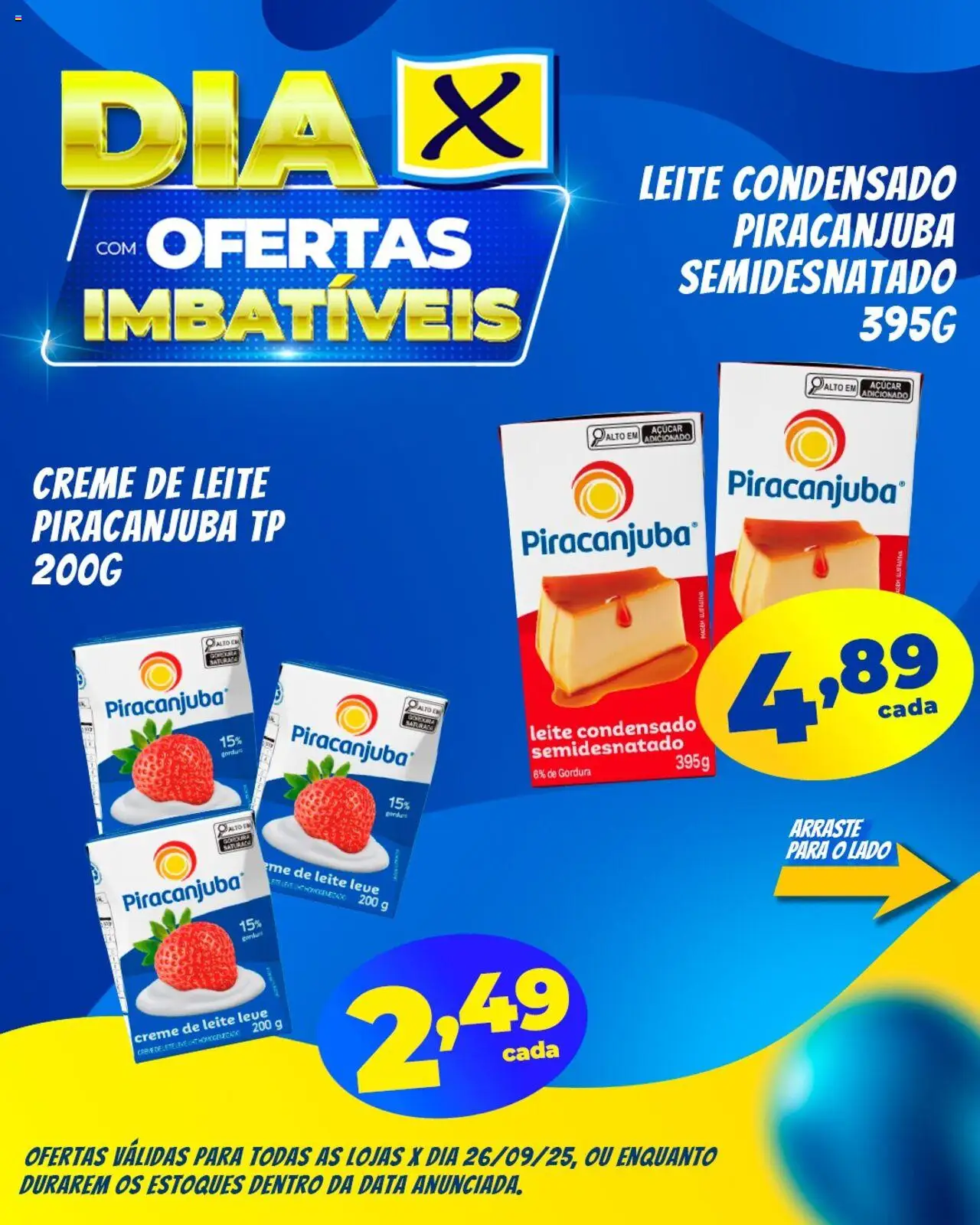 X Supermercados Folheto - válido de 26.09.2025 | Página: 2 | Produtos: Leite, Açúcar, Creme de leite, Leite condensado