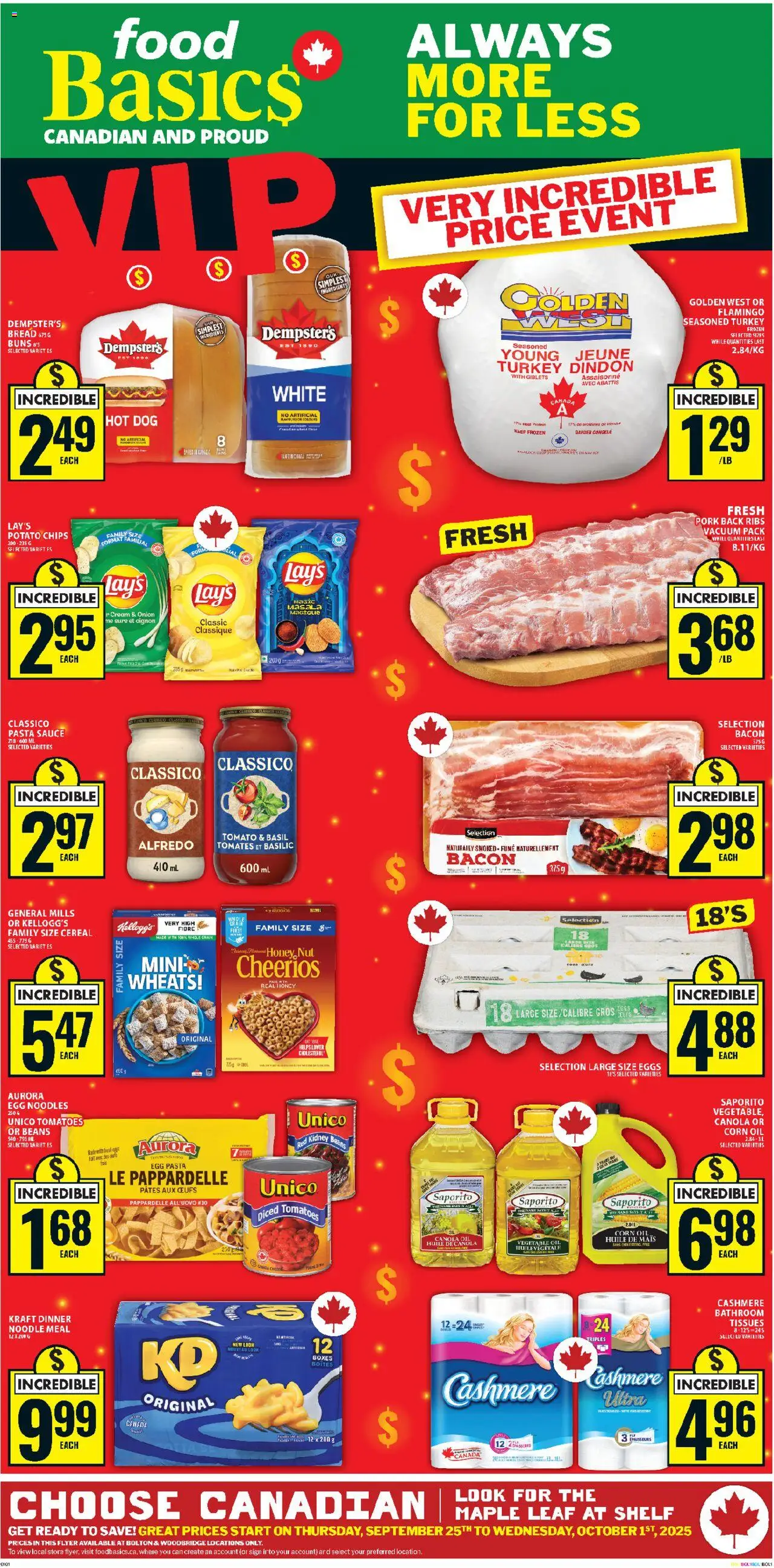 Food Basics flyer valid from 25.09.2025 | Page: 1 | Products: Shelf, Vest, Oil, Tomatoes