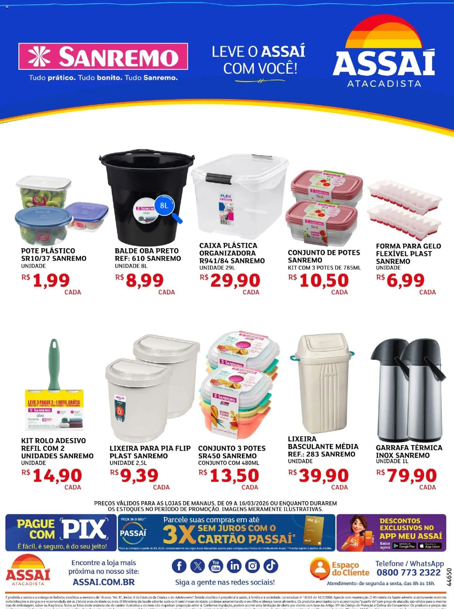 Assaí Atacadista Folheto - válido de 09.03.2026 | Página: 2 | Produtos: Rolo, Bebida, Telefone, Balde
