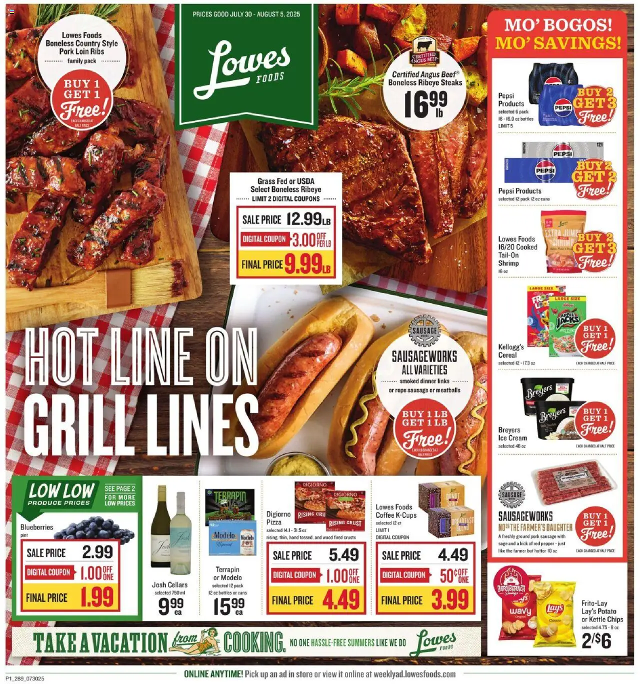 Lowes Foods Weekly Ad - GA - valid from 30.07.2025 | Page: 1 | Products: Coffee, Pizza, Ice cream, Grill