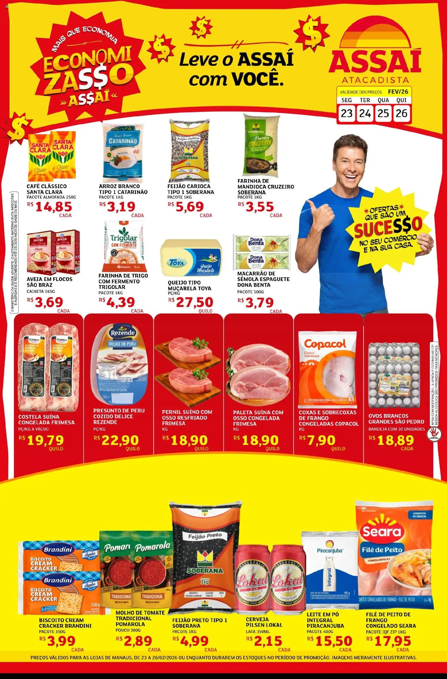 Assaí Atacadista Folheto - válido de 23.02.2026 | Página: 1 | Produtos: Molho de tomate, Presunto, Macarrão, Cream cracker