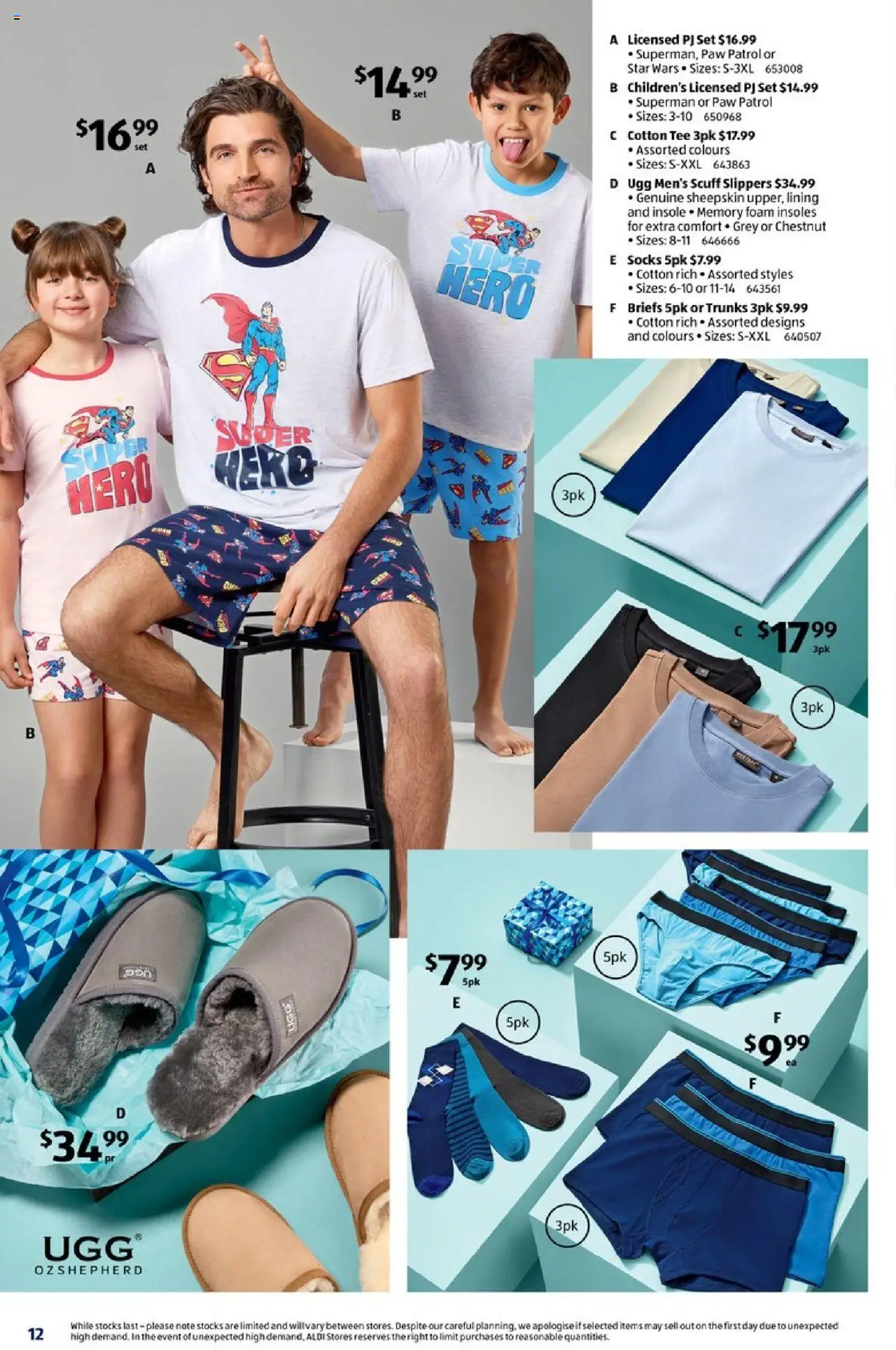 Aldi catalogue - valid from 20.08.2025 | Page: 12 | Products: Sheepskin, Socks, Briefs, Trunks