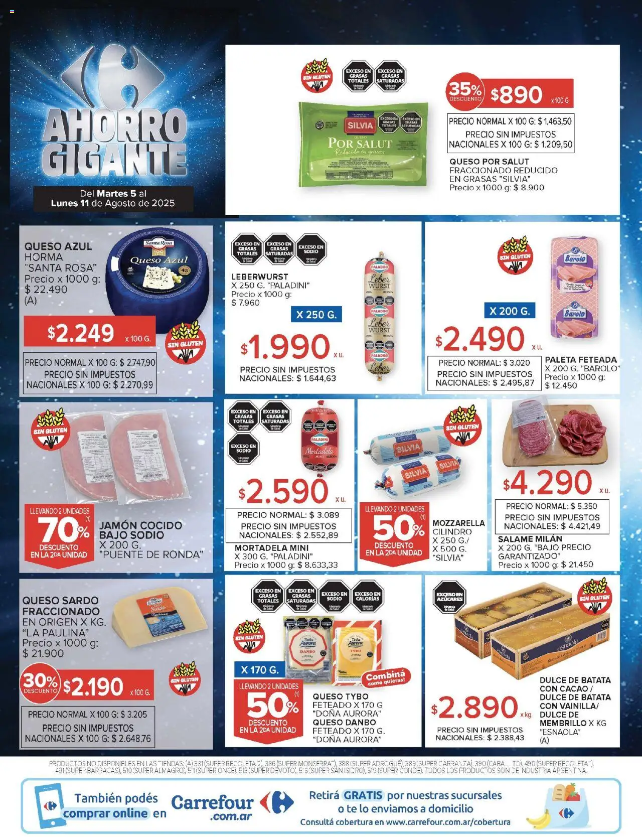 Carrefour ofertas │ válido desde el 05.08.2025 | Página: 16 | Productos: Jamón cocido, Mortadela, Queso, Jamón