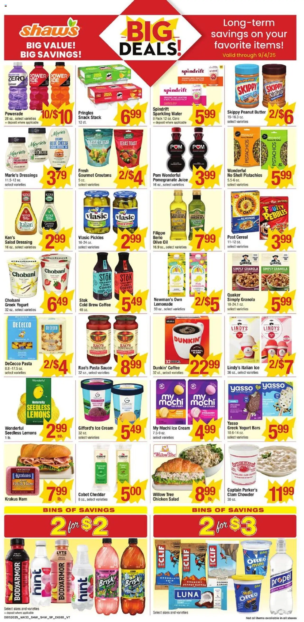 Shaw's Additional Savings - valid from 15.08.2025 | Page: 1 | Products: Ham, Pasta, Ice cream, Salad