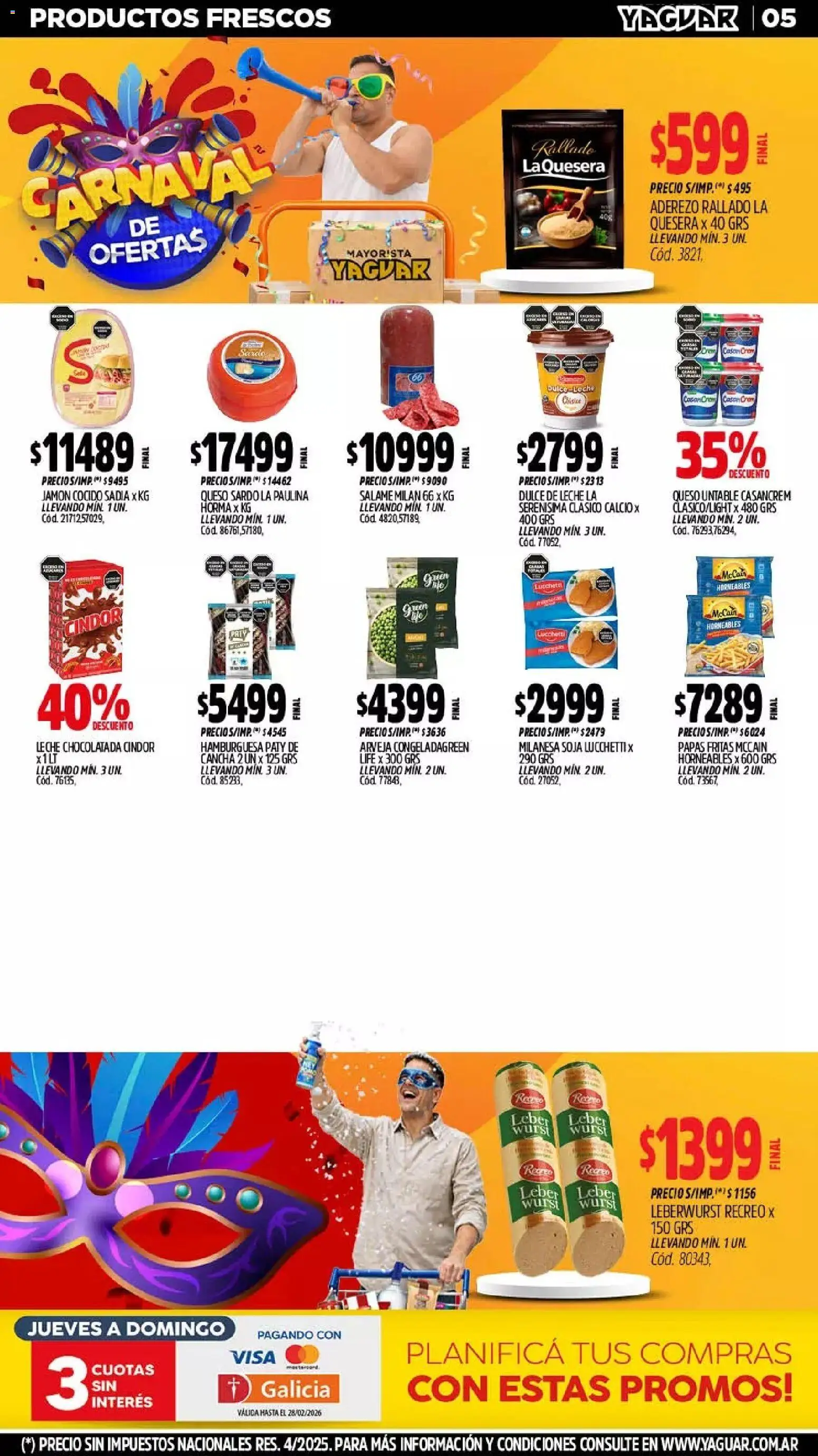 Yaguar - Oferta Semanal Misiones │ válido desde el 02.02.2026 | Página: 4 | Productos: Milanesa, Jamón cocido, Jamón, Salame