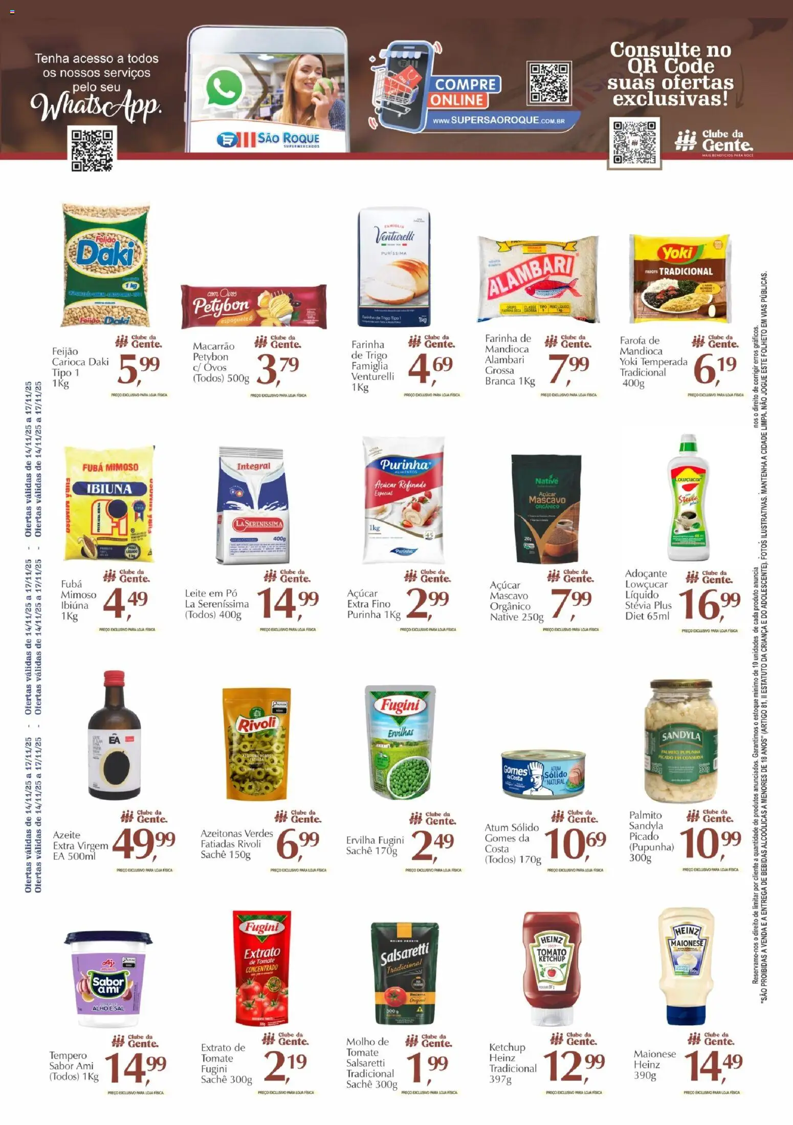 São Roque Supermercados Folheto - válido de 14.11.2025 | Página: 1 | Produtos: Espaguete, Feijão, Leite, Ovos