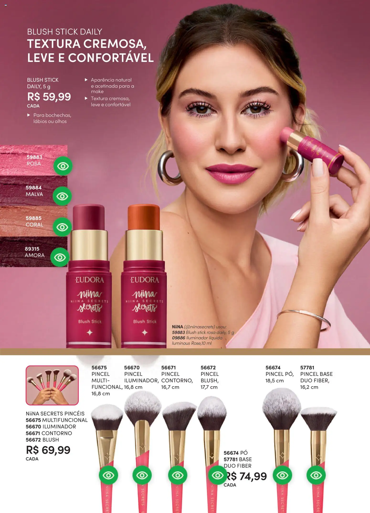 Eudora Folheto - válido de 11.03.2026 | Página: 108 | Produtos: Blush, Multifuncional, Base, Iluminador