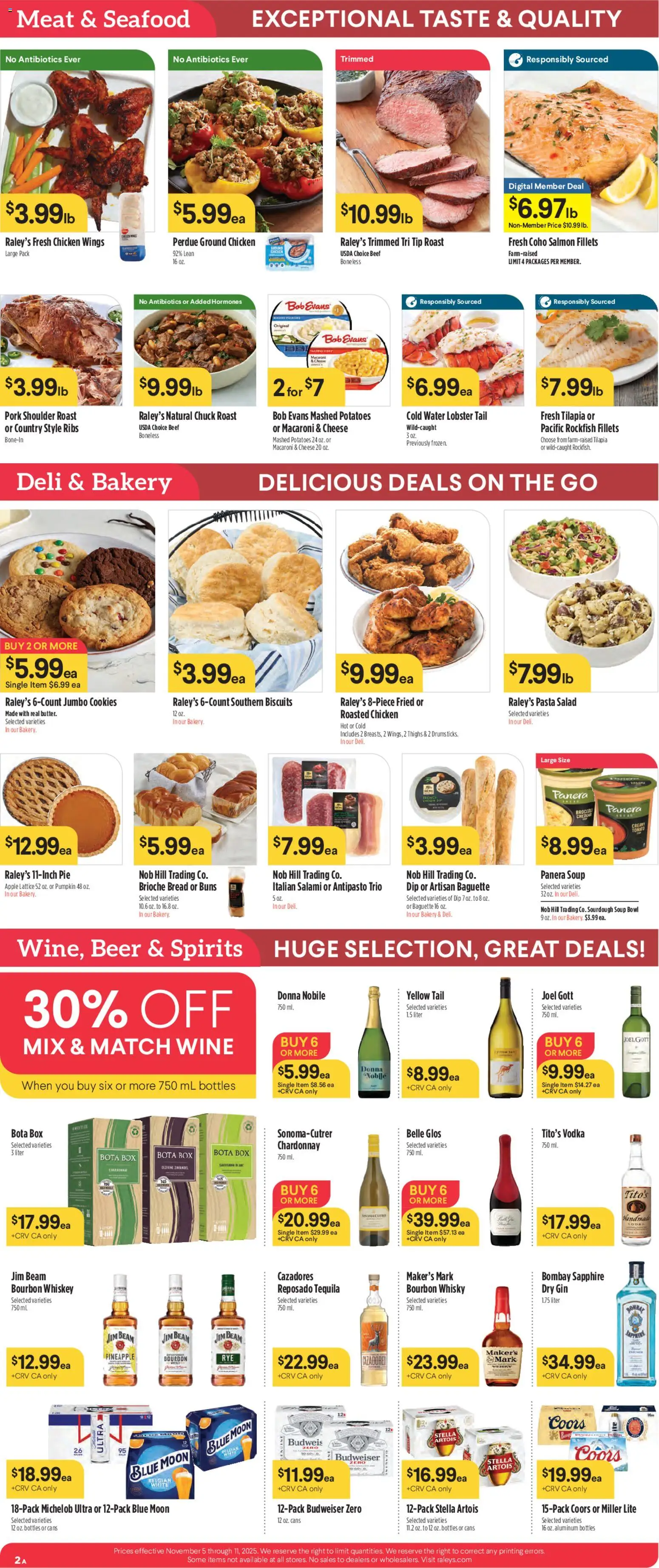 Raley's Weekly Ad - valid from 05.11.2025 | Page: 2 | Products: Bread, Wine, Cookies, Whiskey