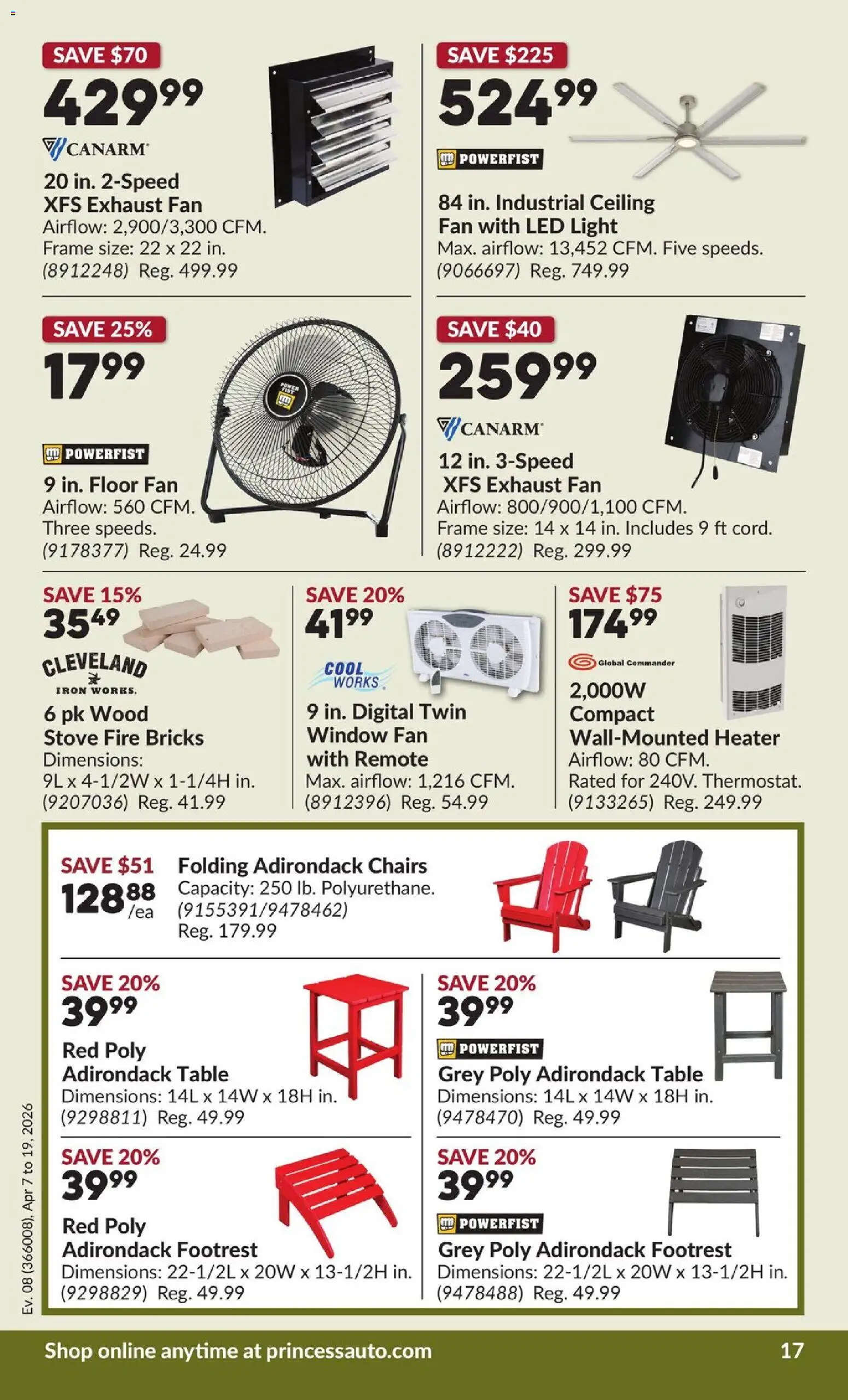 Princess Auto flyer valid from 07.04.2026 | Page: 23 | Products: Stove, Iron, Fan, Table