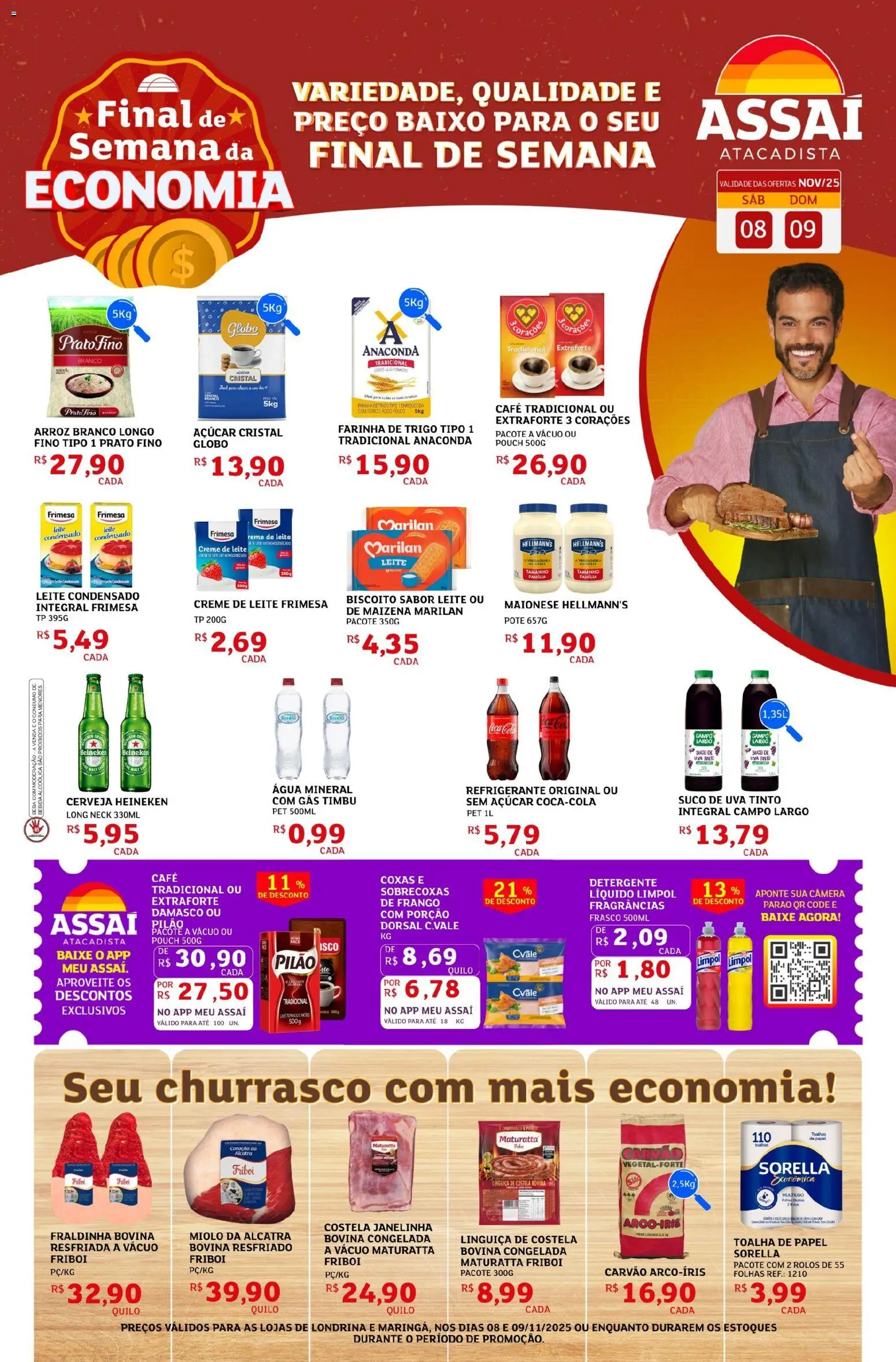 Assaí Atacadista Folheto - válido de 08.11.2025 | Página: 1 | Produtos: Fraldinha, Suco, Cerveja, Heineken
