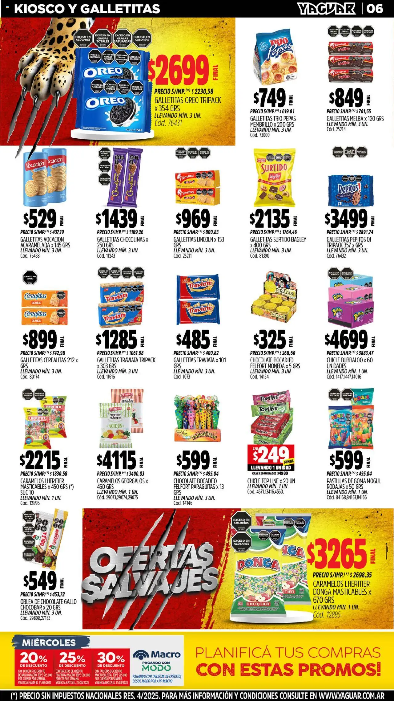 Yaguar - Trelew │ válido desde el 11.08.2025 | Página: 6 | Productos: Banco, Galletitas, Caja, Chicle