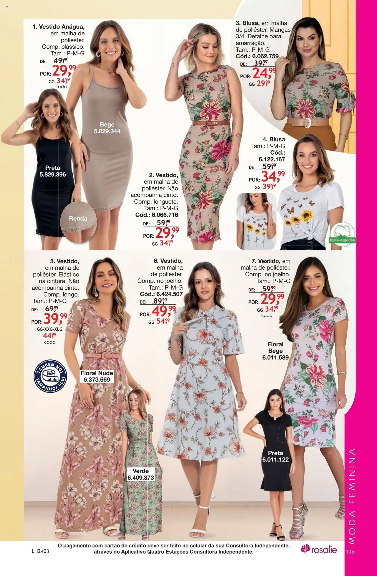 Quatro Estações Folheto - válido de 01.07.2025 | Página: 105 | Produtos: Celular, Mangas, Algodão, Vestido