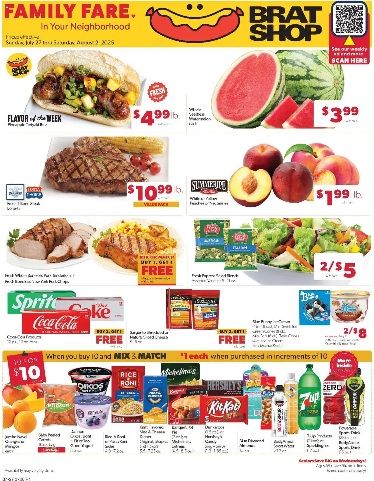 Family Fare Weekly Ad - valid from 25.07.2025 | Page: 1 | Products: Cheese, Yogurt, Pineapple, Ice cream