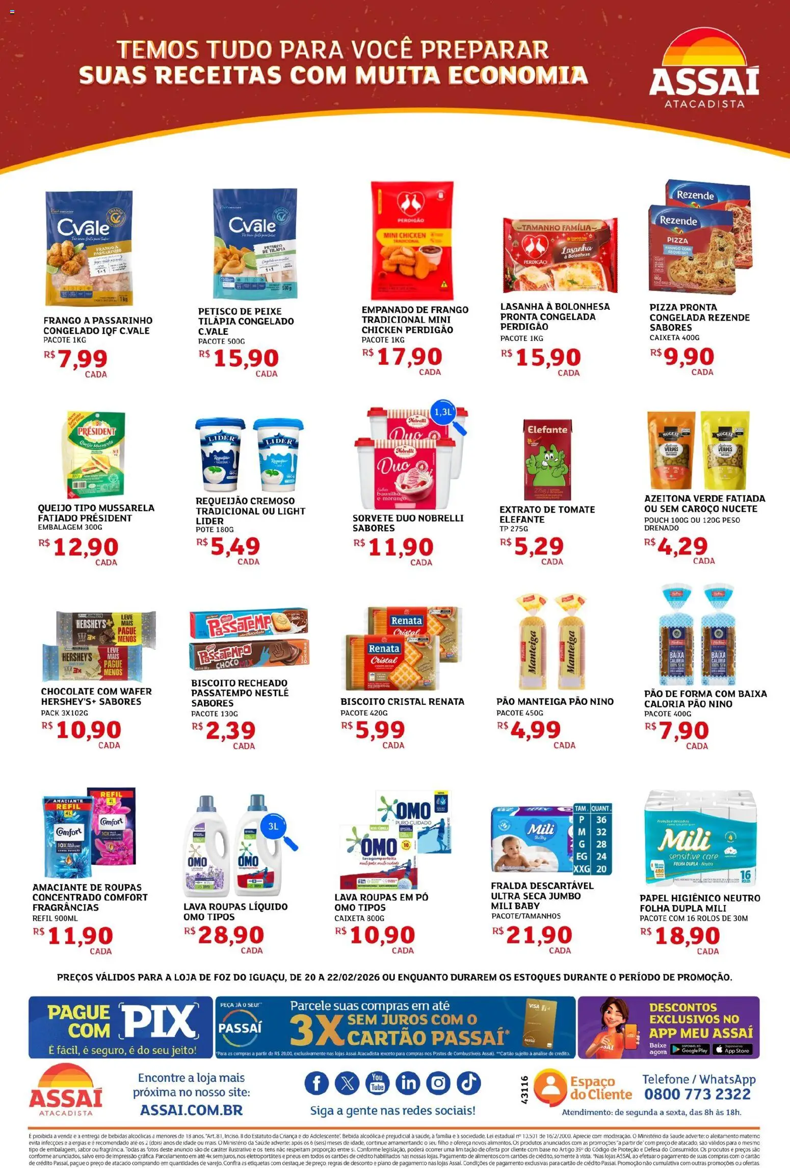 Assaí Atacadista Folheto - válido de 20.02.2026 | Página: 2 | Produtos: Chocolate, Base, Pão de forma, Telefone