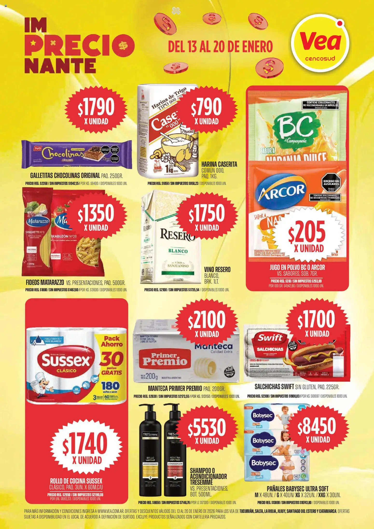 Vea ofertas │ válido desde el 13.01.2026 | Página: 1 | Productos: Galletitas, Acondicionador, Vino, Pañales