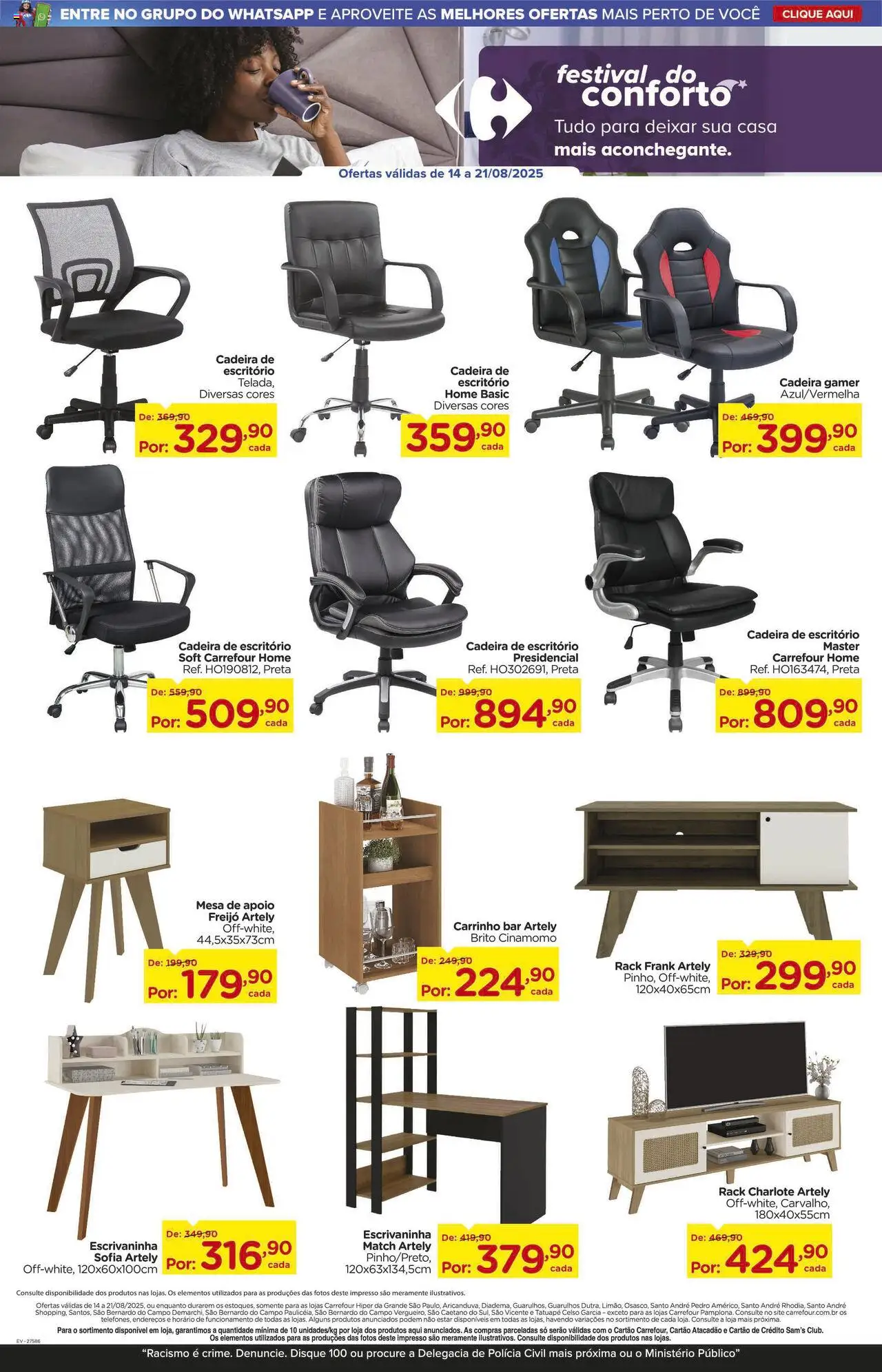 Carrefour Folheto - válido de 14.08.2025 | Página: 20 | Produtos: Cadeira gamer, Mesa, Cadeira, Rack