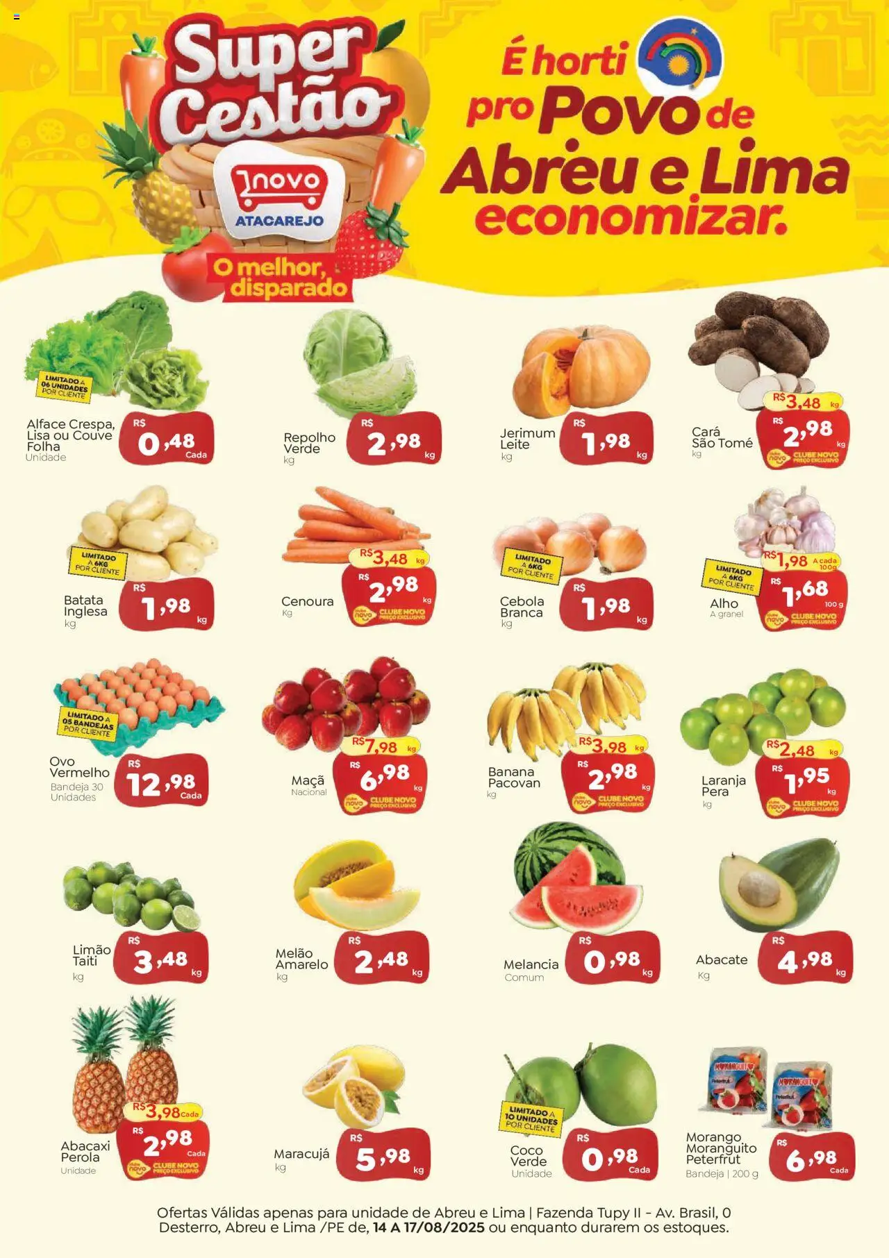 Novo Atacarejo Folheto - válido de 14.08.2025 | Página: 1 | Produtos: Melão, Cará, Cebola, Cenoura