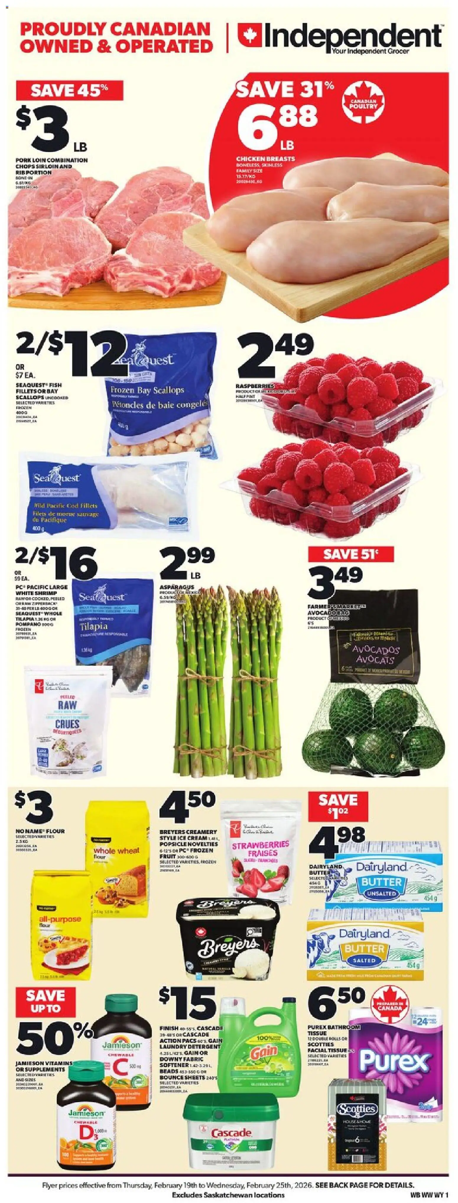 Independent Grocer flyer valid from 19.02.2026 | Page: 3 | Products: Fish, Chicken breasts, Bag, Butter