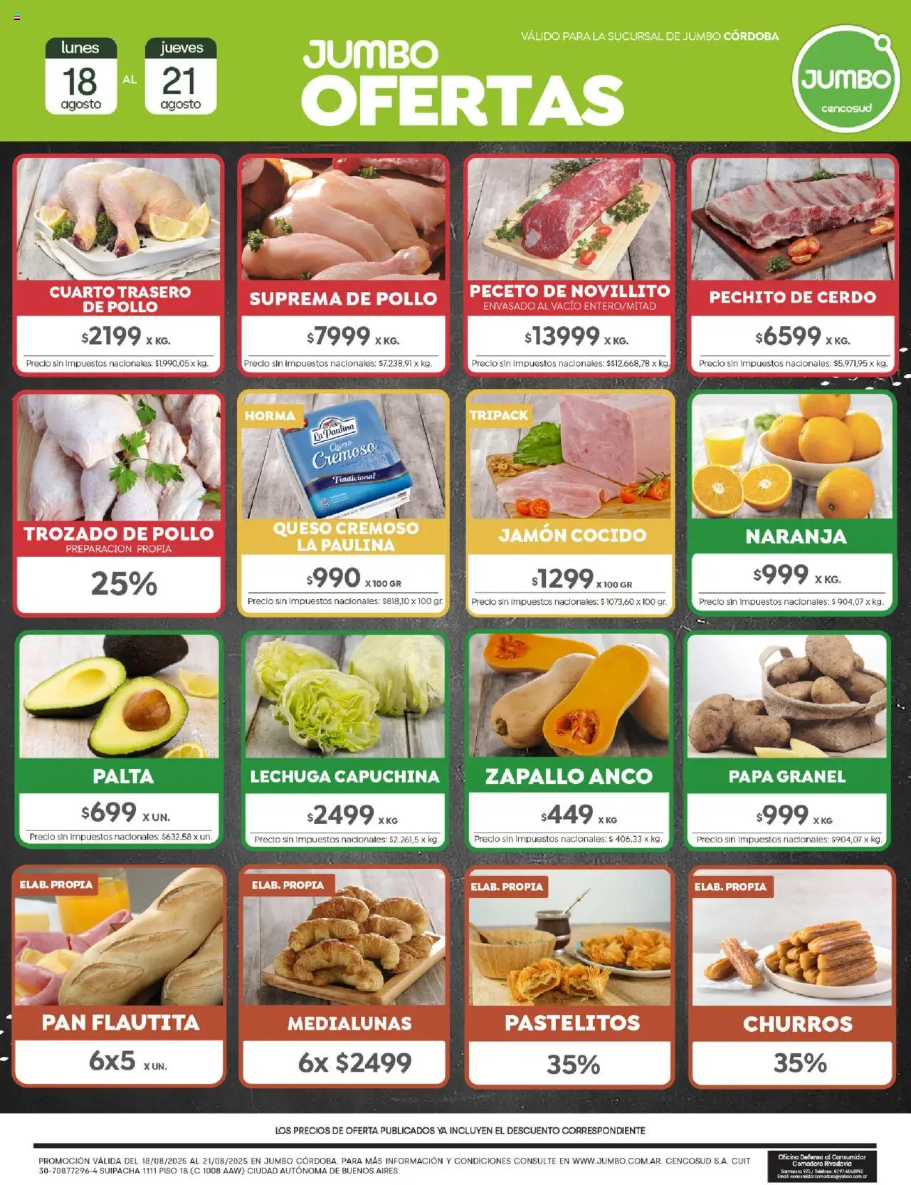 Jumbo - Oferta | Córdoba │ válido desde el 18.08.2025 | Página: 1 | Productos: Jamón cocido, Papa, Pan, Cerdo