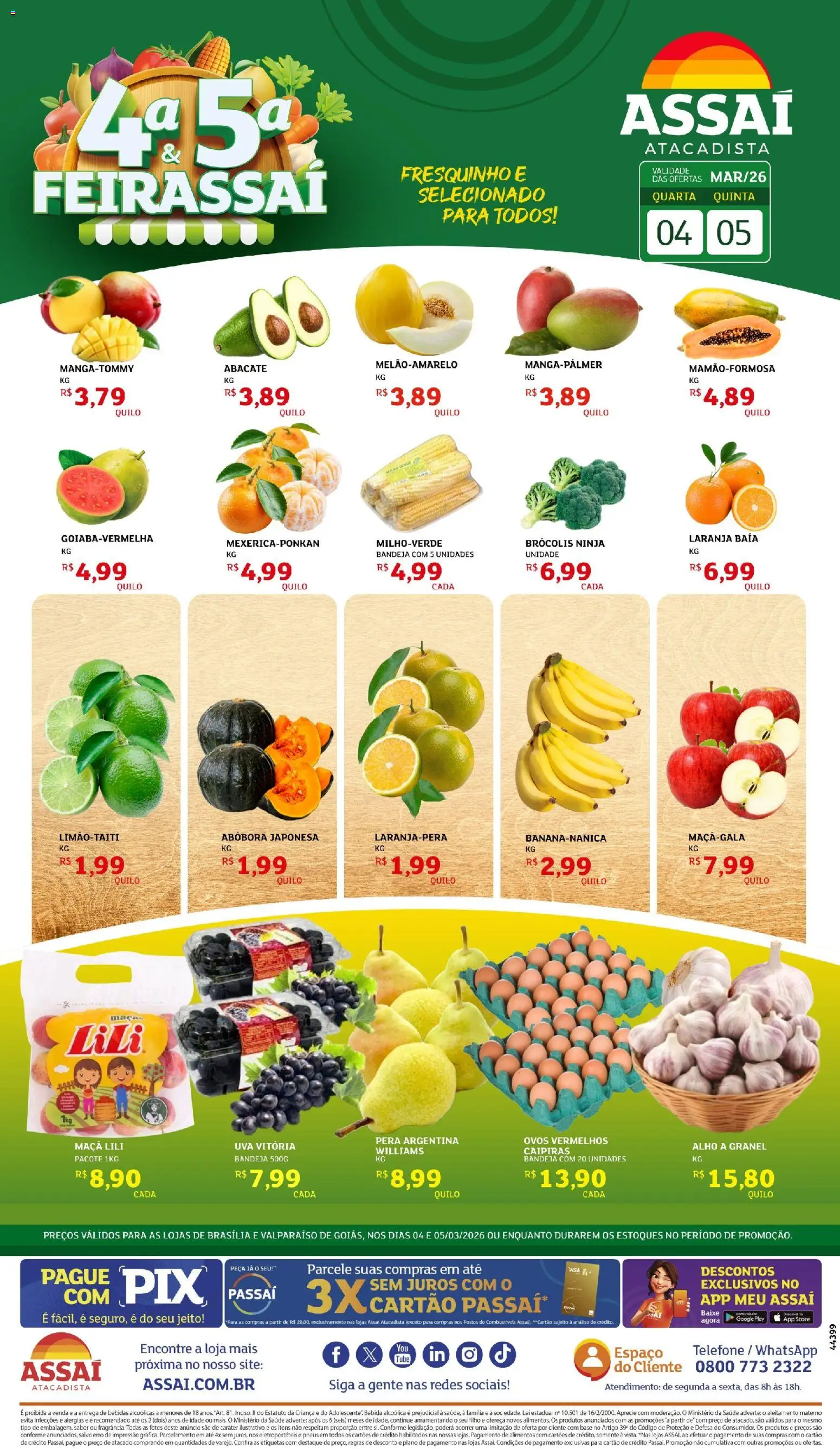 Assaí Atacadista Folheto - válido de 04.03.2026 | Página: 1 | Produtos: Pera, Pneus, Bebida, Telefone