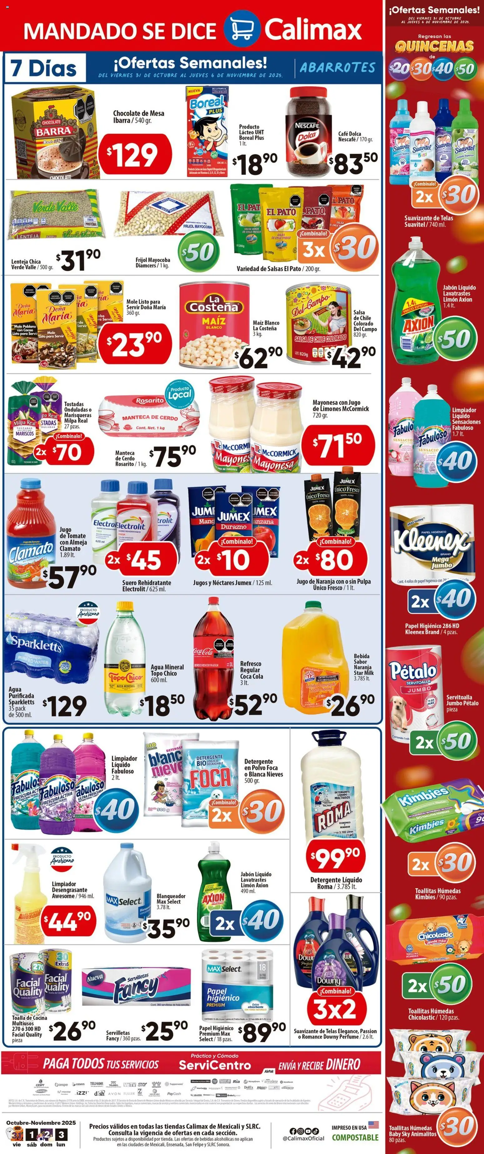 Nuevas ofertas de Calimax válidas en toda la República Mexicana desde el 31.10.2025. ¡Encuentra las mejores ofertas en Calimax folleto! | Página: 6 | Productos: Toallitas húmedas, Jugo, Cocina, Servilletas