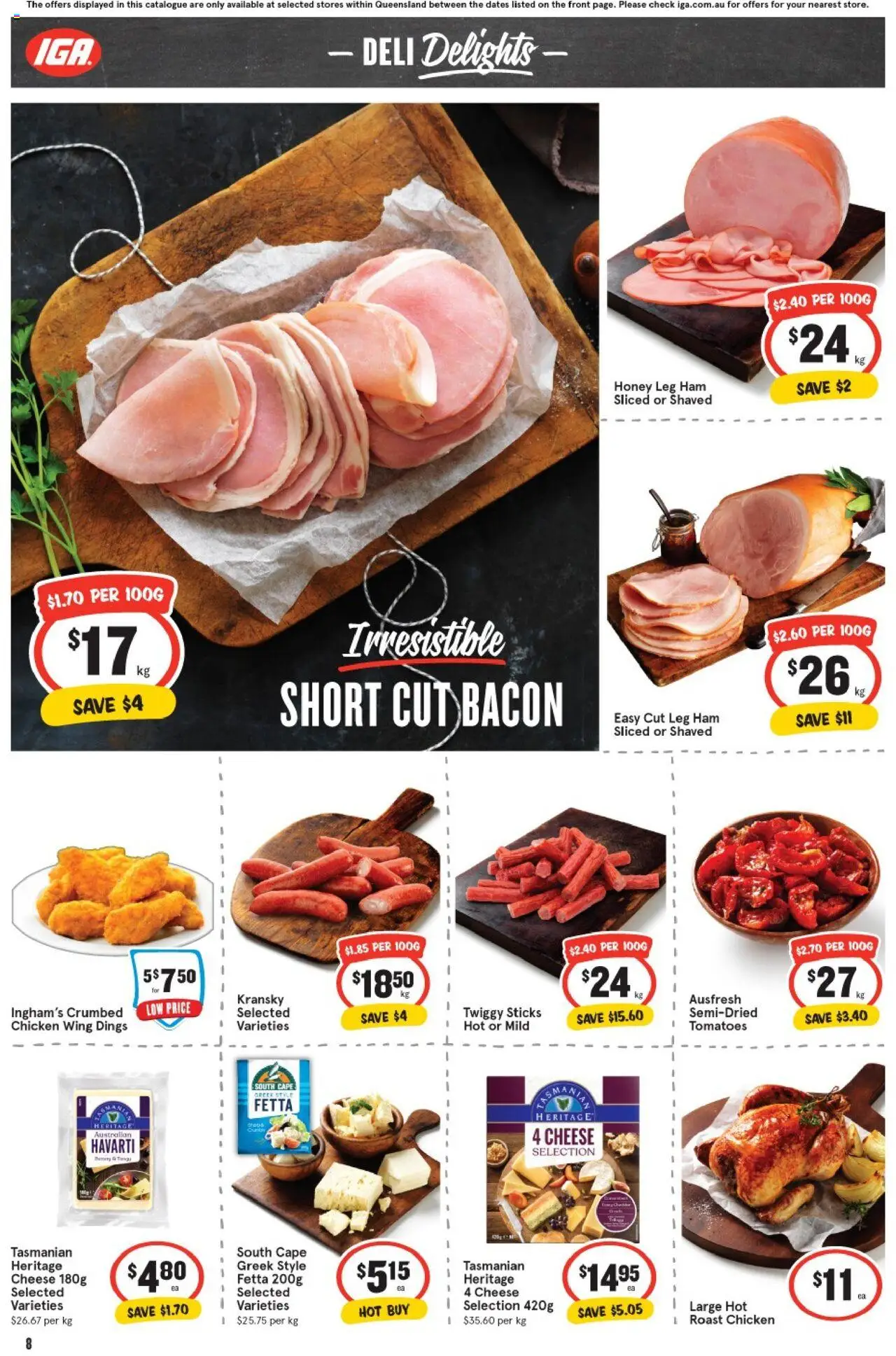 IGA catalogue - valid from 13.08.2025 | Page: 9 | Products: Bacon, Cheese, Honey, Tomatoes
