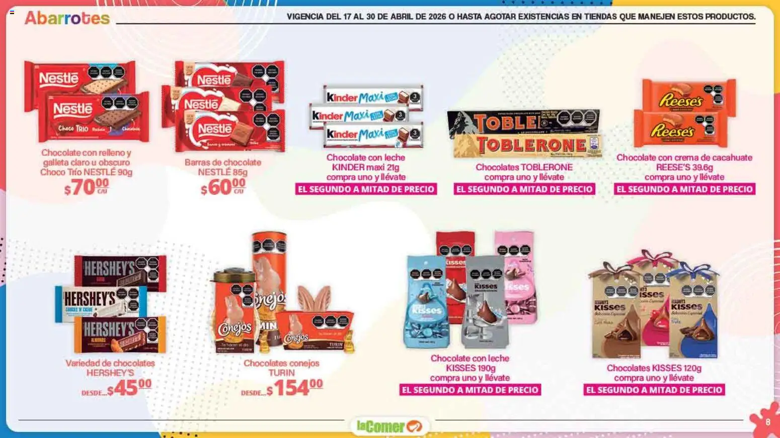 Nuevas ofertas de La Comer válidas en toda la República Mexicana desde el 17.04.2026. ¡Encuentra las mejores ofertas en La Comer folleto Día del Niño! | Página: 8 | Productos: Cacahuate, Crema, Leche, Chocolate