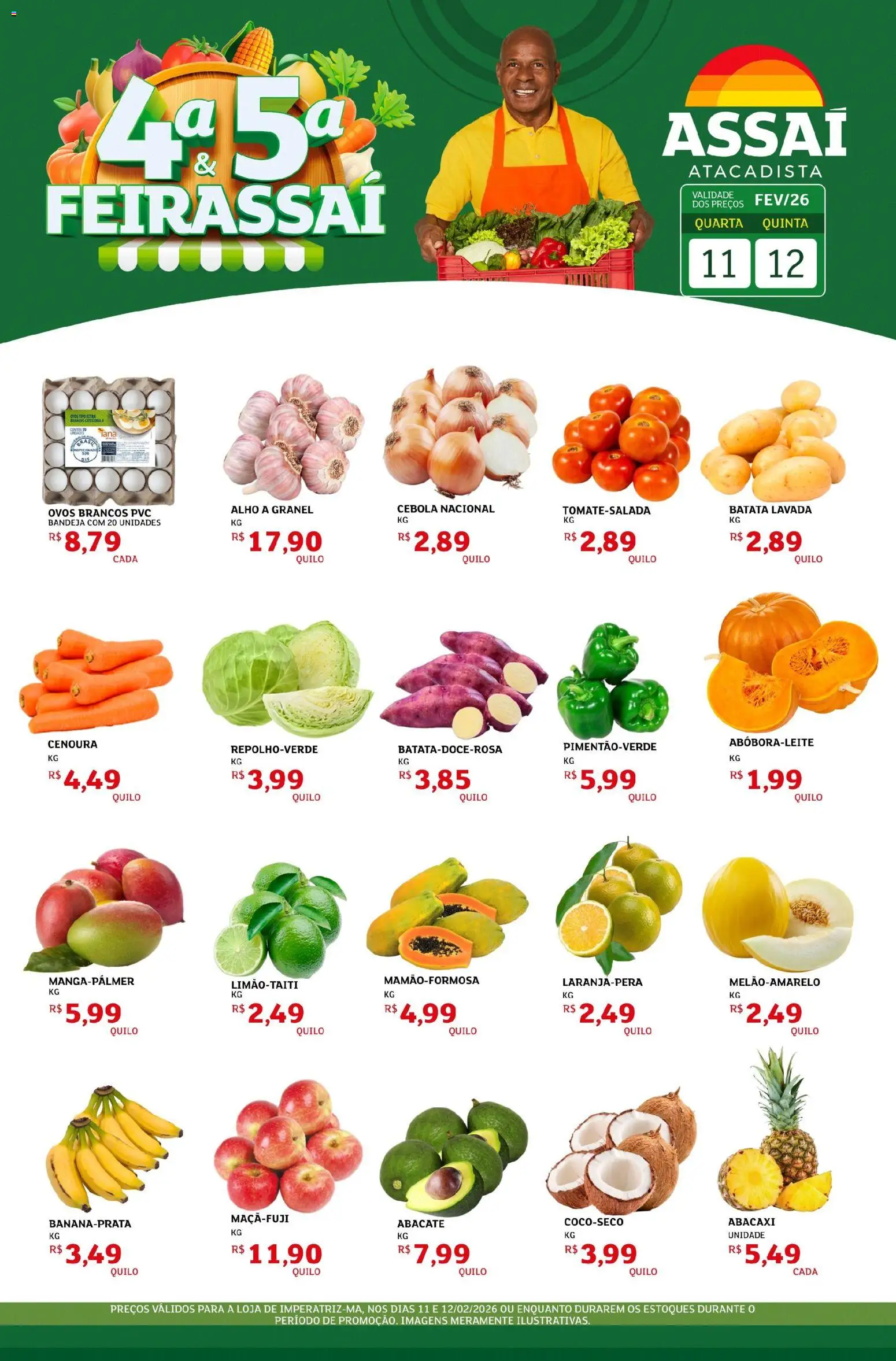 Assaí Atacadista Folheto - válido de 11.02.2026 | Página: 1 | Produtos: Cebola, Abacaxi, Cenoura, Bandeja