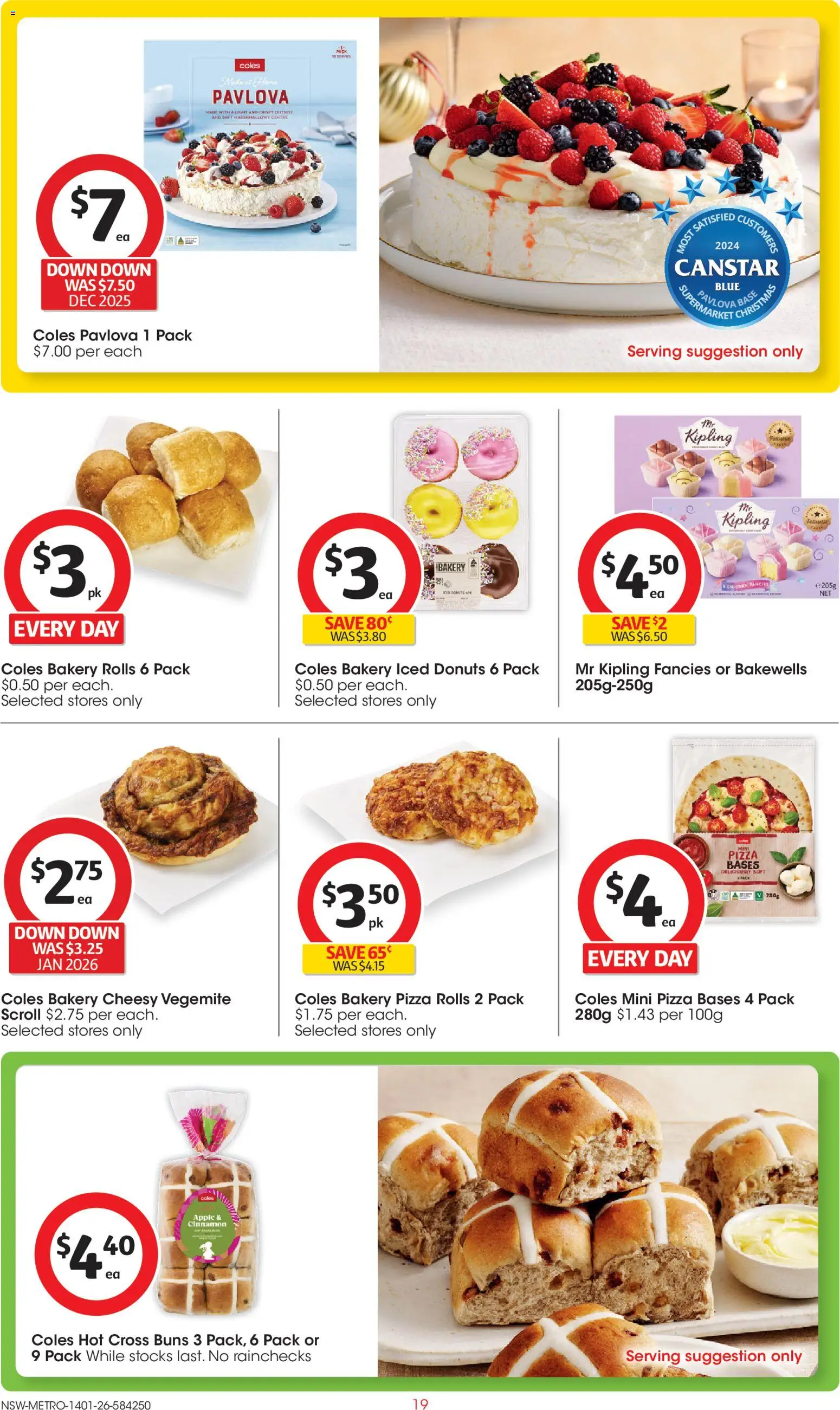 Coles catalogue - valid from 14.01.2026 | Page: 19 | Products: Pizza, Vegemite, Pavlova, Bakery